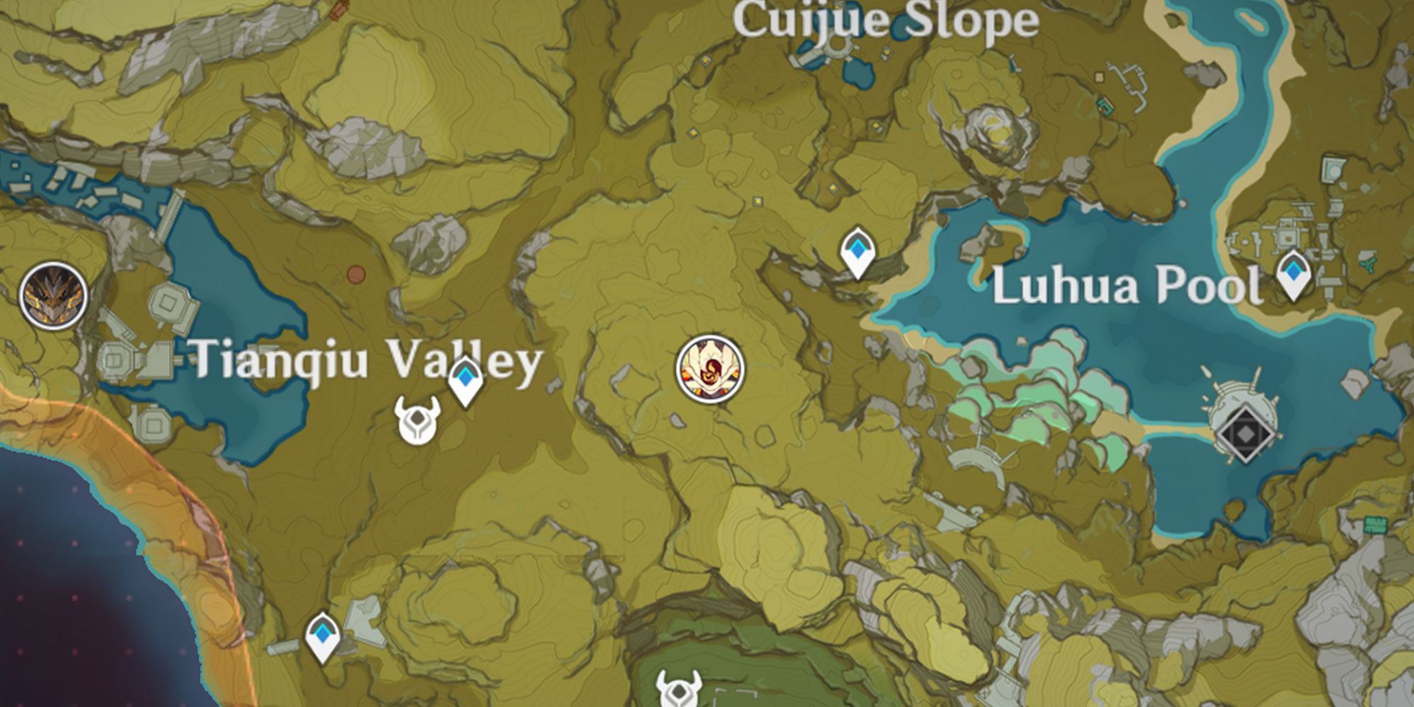 Genshin Impact: Pyro Regisvine is seen on the in-game map in an area of Liyue