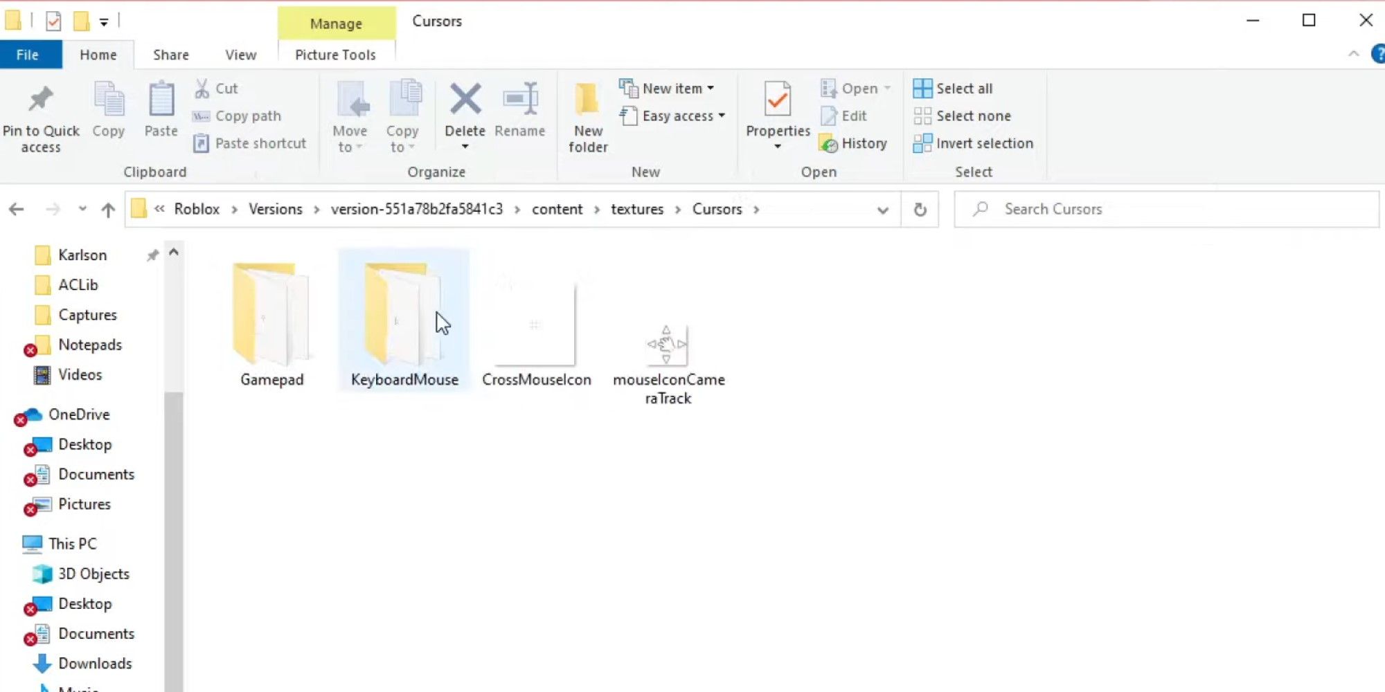 roblox change cursor keyboardmouse folder