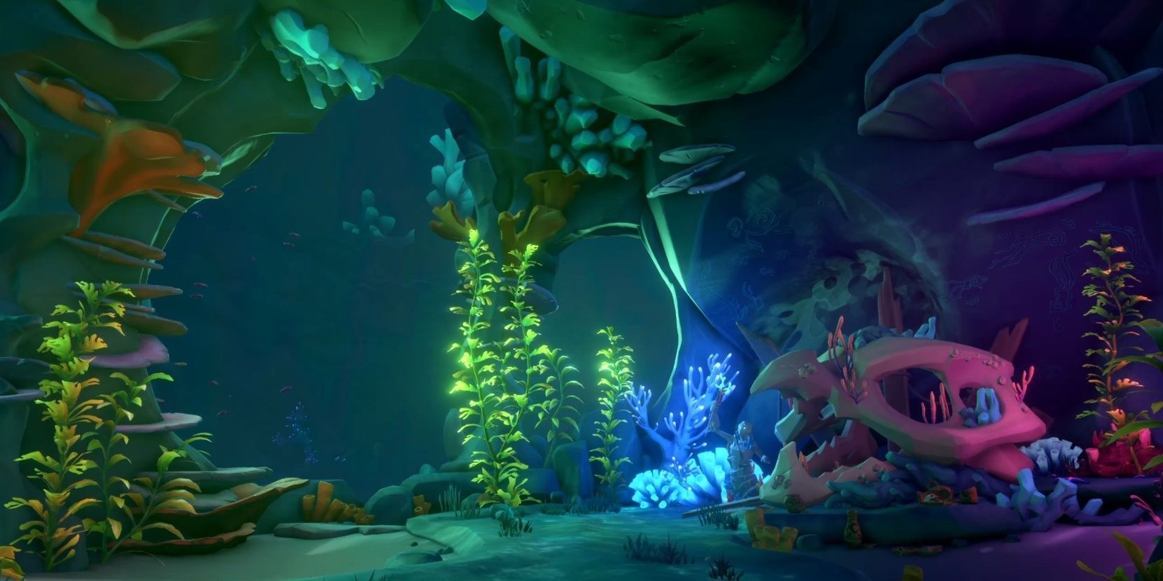 A colorful underwater section of The Sunken Pearl in Sea of Thieves