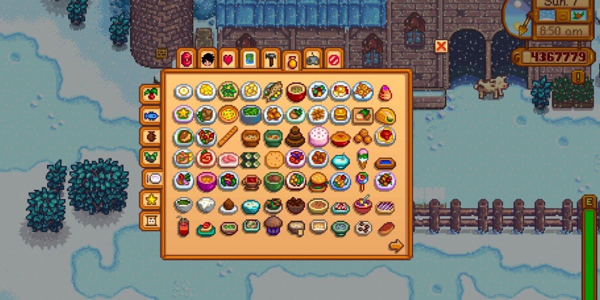 stardew valley cooked dishes menu with all dishes unlocked