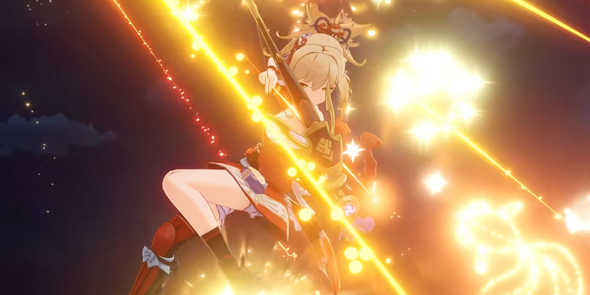 yoimiya shooting arrow with fireworks