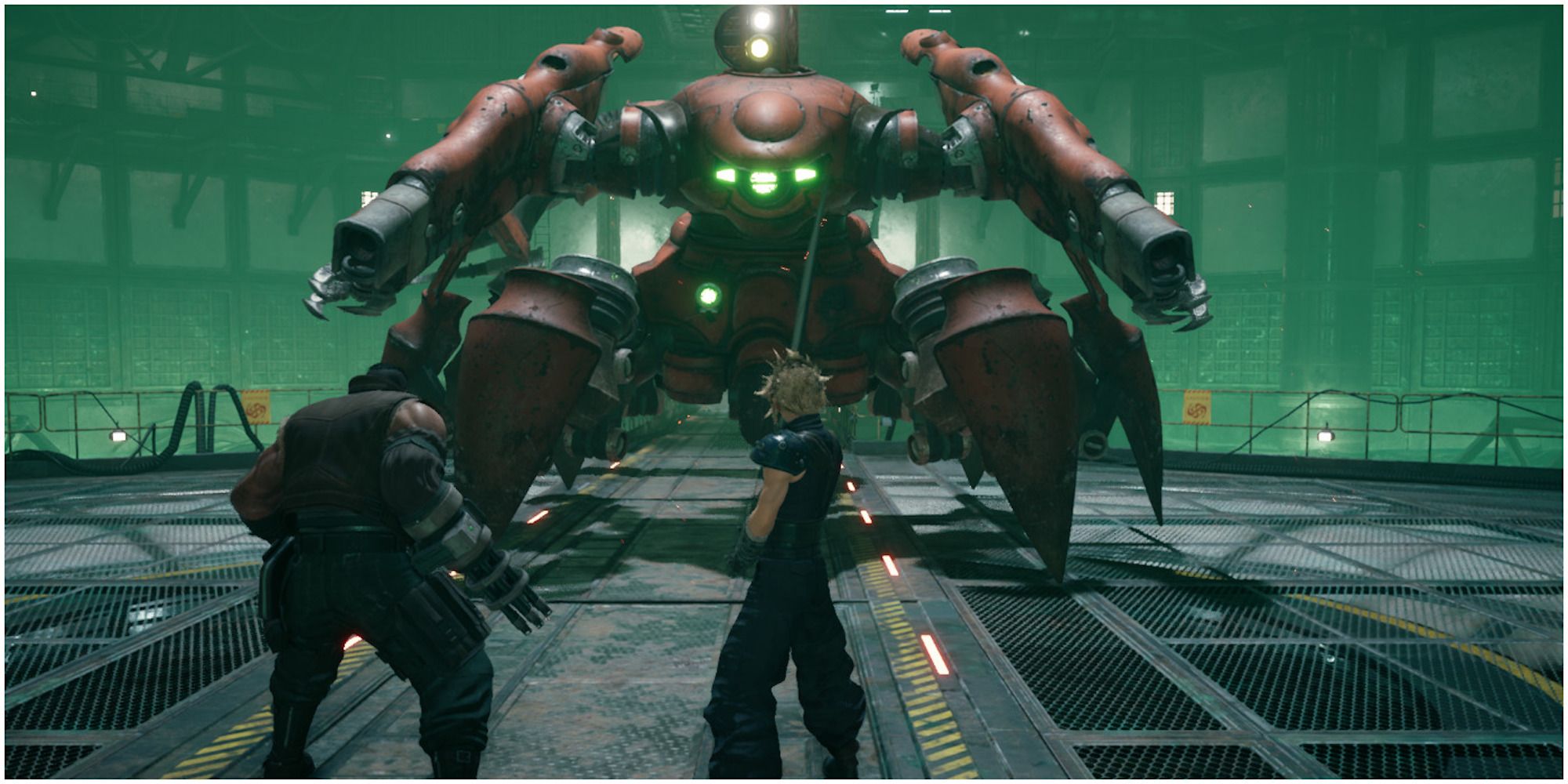 Fighting a boss in Final Fantasy 7 remake 