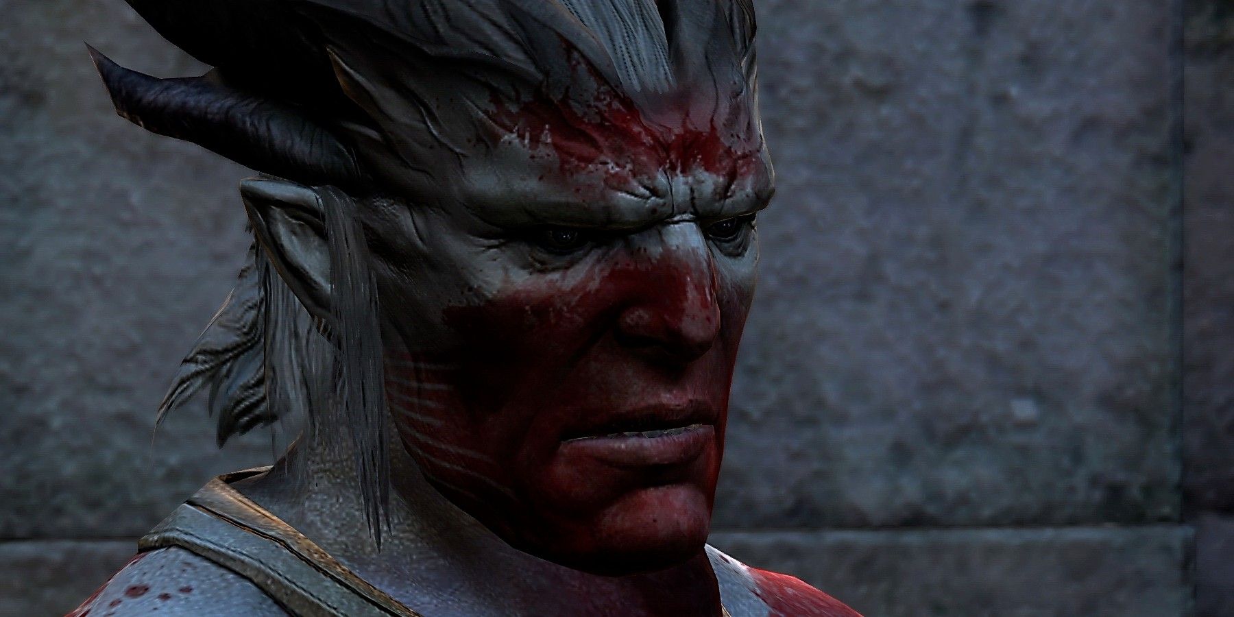 Qunari with red face paint in Dragon Age 2. 