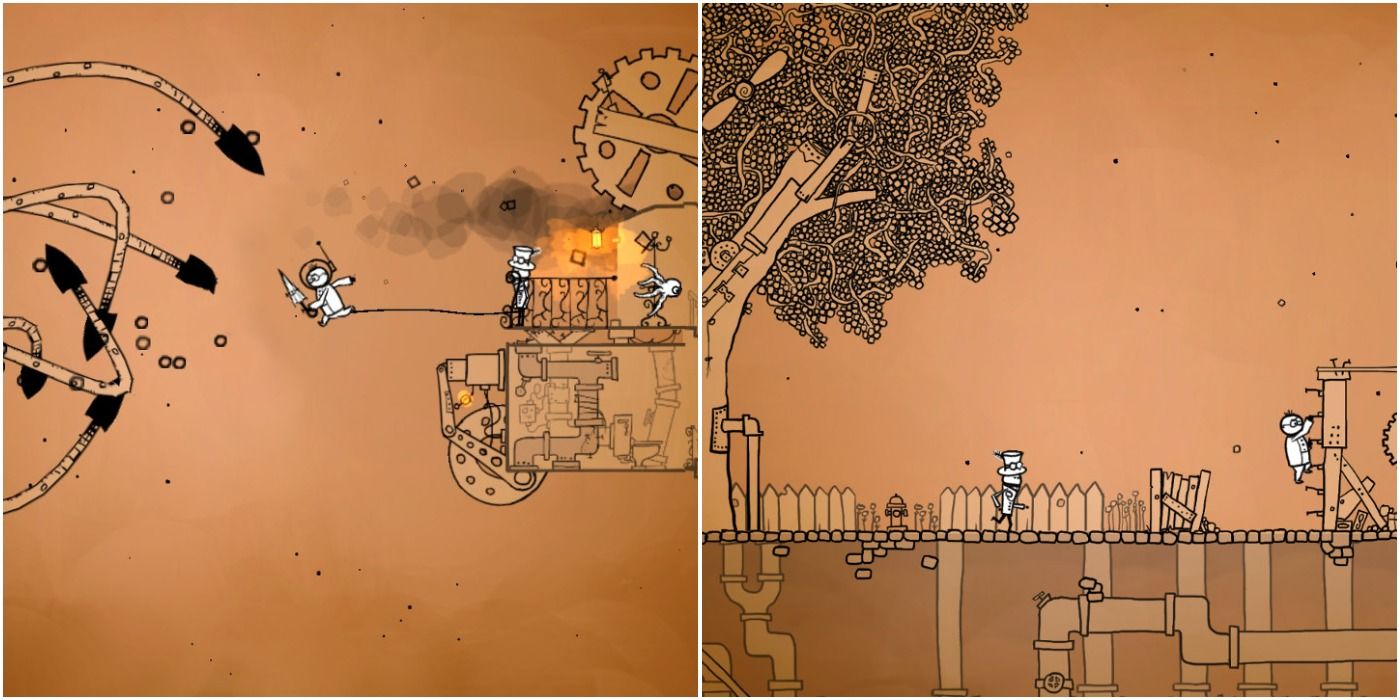 split image of heroes working through mechanical puzzles in 39 Days to Mars 