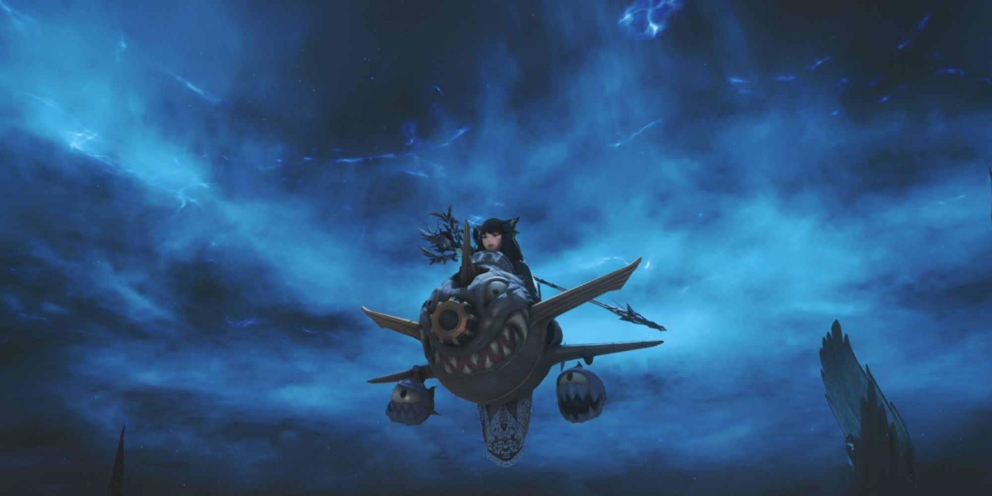 Lalafel Riding Air Force Mount In Night Blue Sky With Lightning 