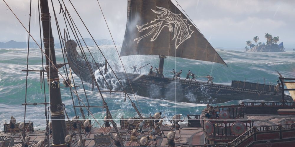 AC Odyssey Javelin Volley launched at enemy ship