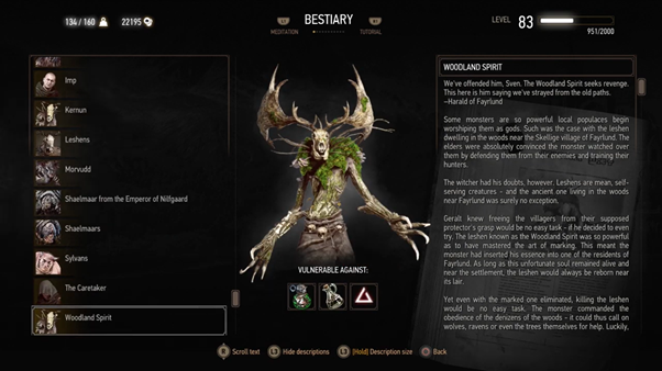 Ancient Leshen entry from bestiary from The Witcher 3
