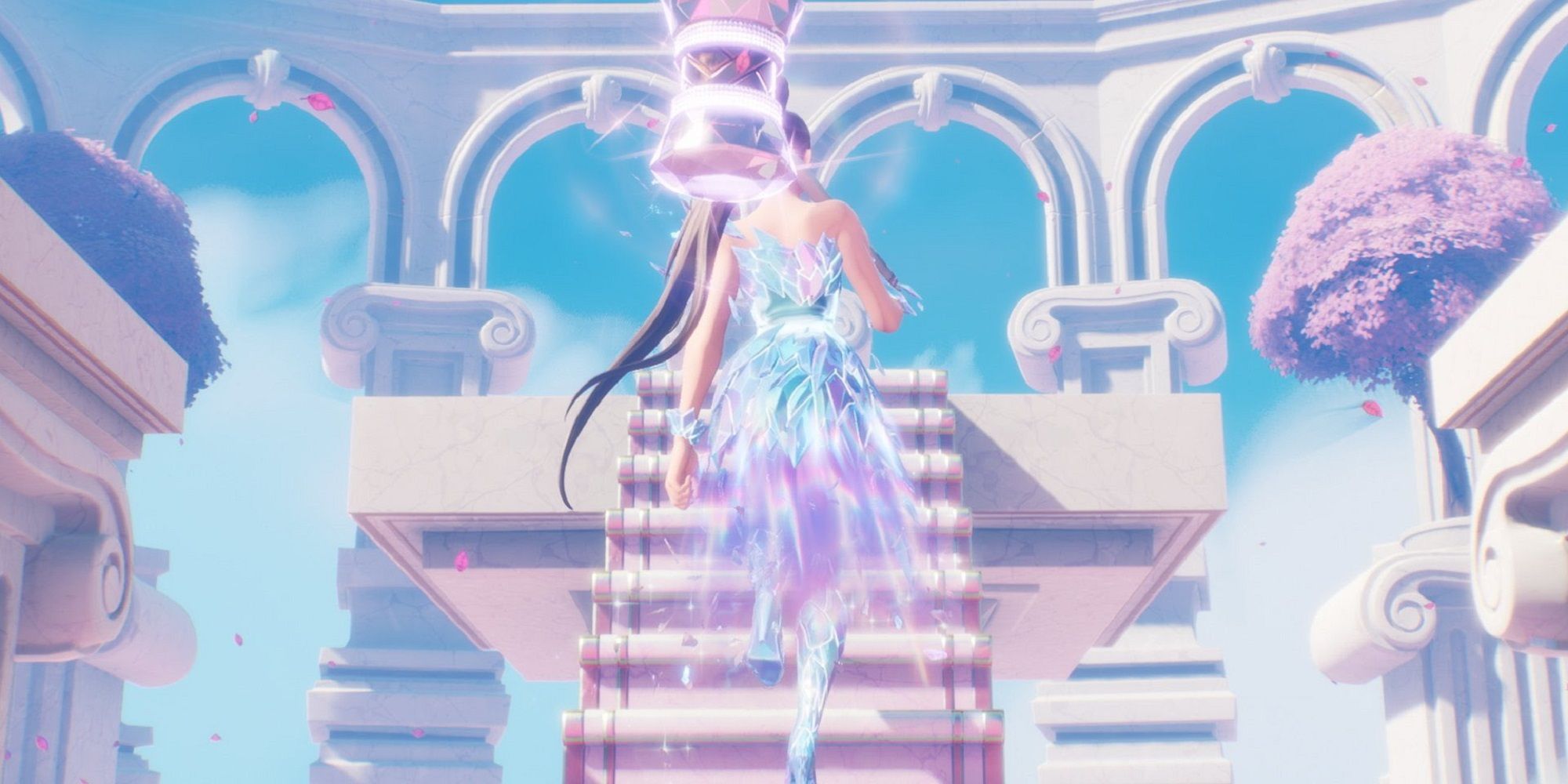 Ariana Grande ascending the stairs in Fortnite
