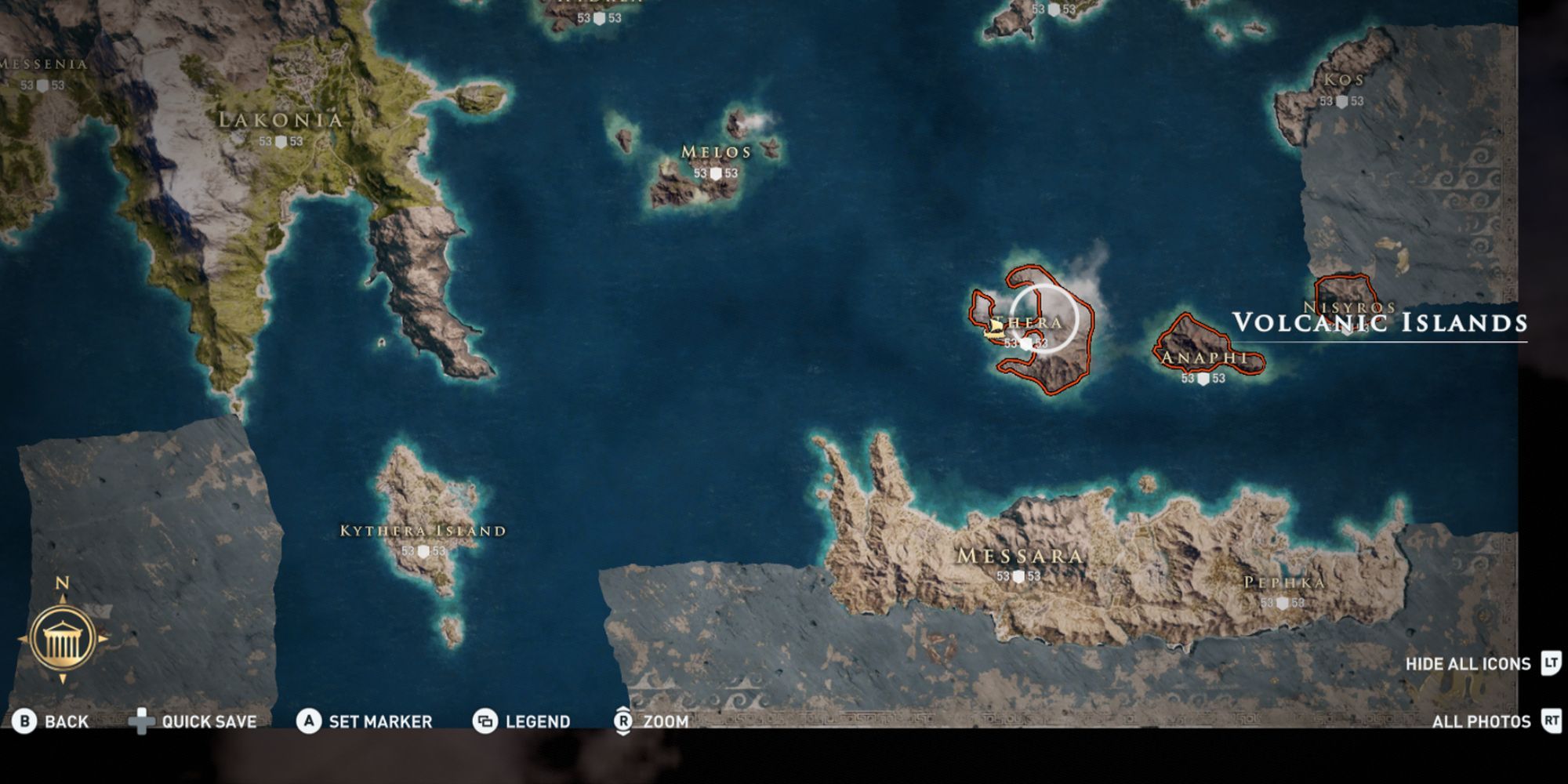 Assassin's Creed Odyssey Screenshot Showing Thera On Map