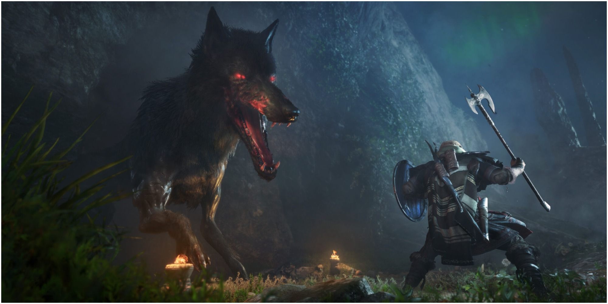 Assassin's Creed Valhalla Fighting Against Fenrir As He Leaves The Cave