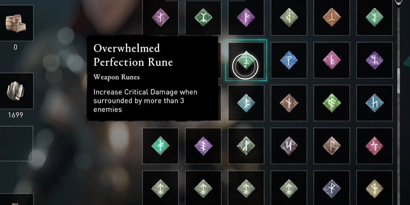Assassin's Creed Valhalla Overwhelmed Perfection Rune menu screen selection with other runes