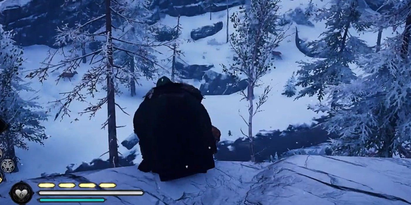 Assassin's Creed Valhalla Reindeer in snowy region overlooking cliff