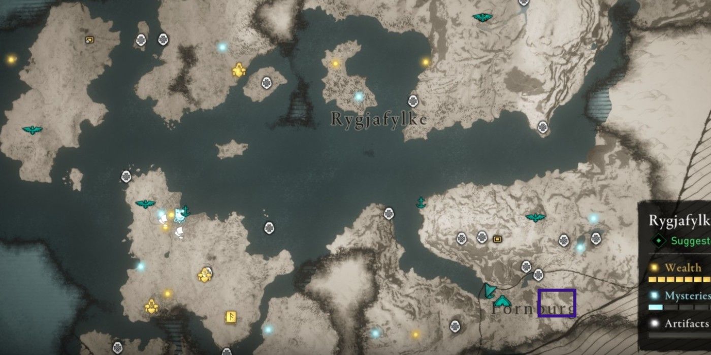 Assassin's Creed Valhalla Rygjafykl map Fornburg blue box highlight 