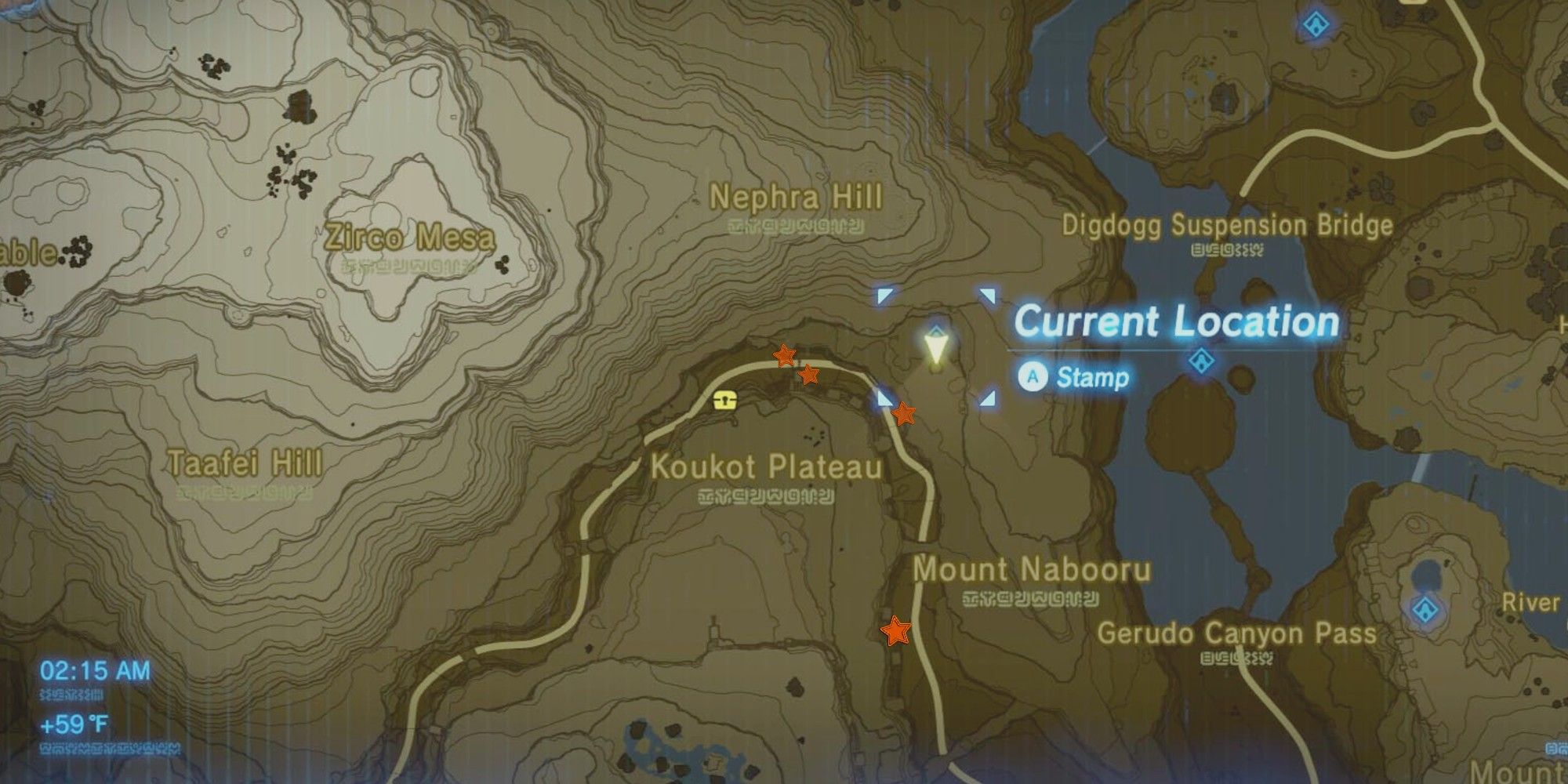 Koukot Plateau with four marked locations showing where to find Sesami's friends