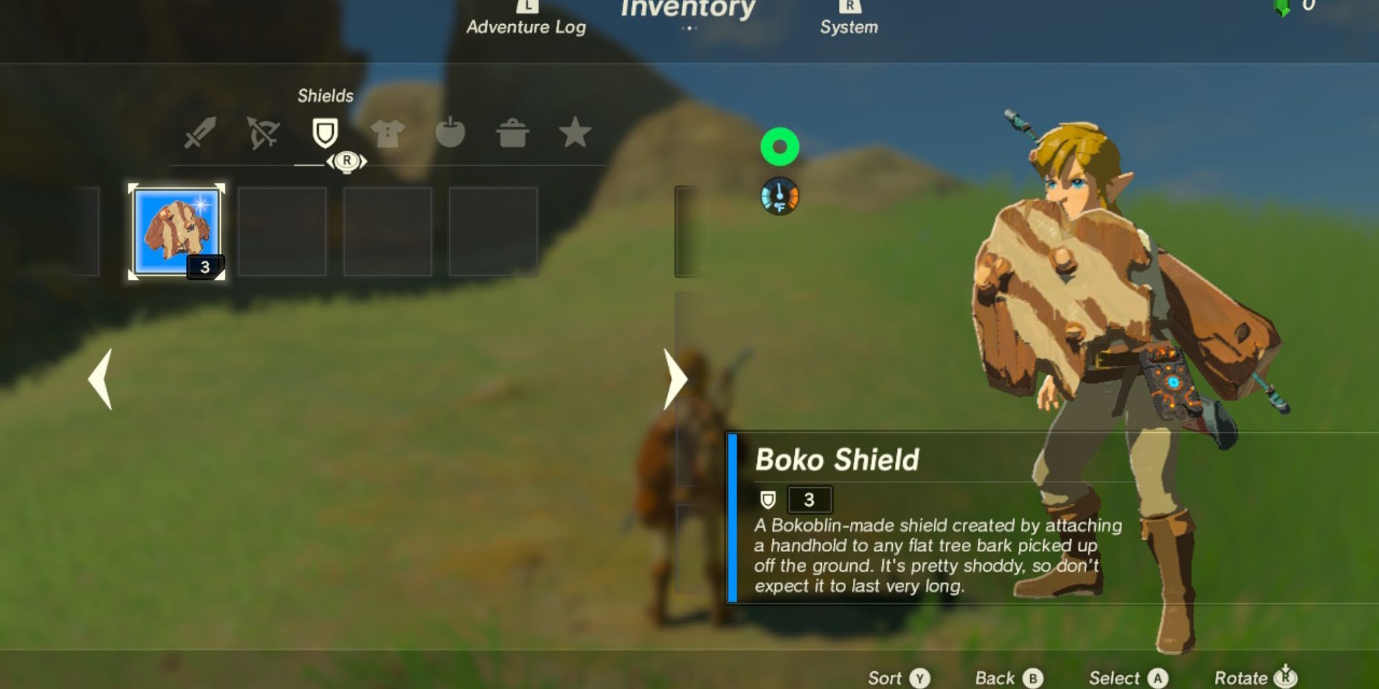 BotW Boko Shield menu