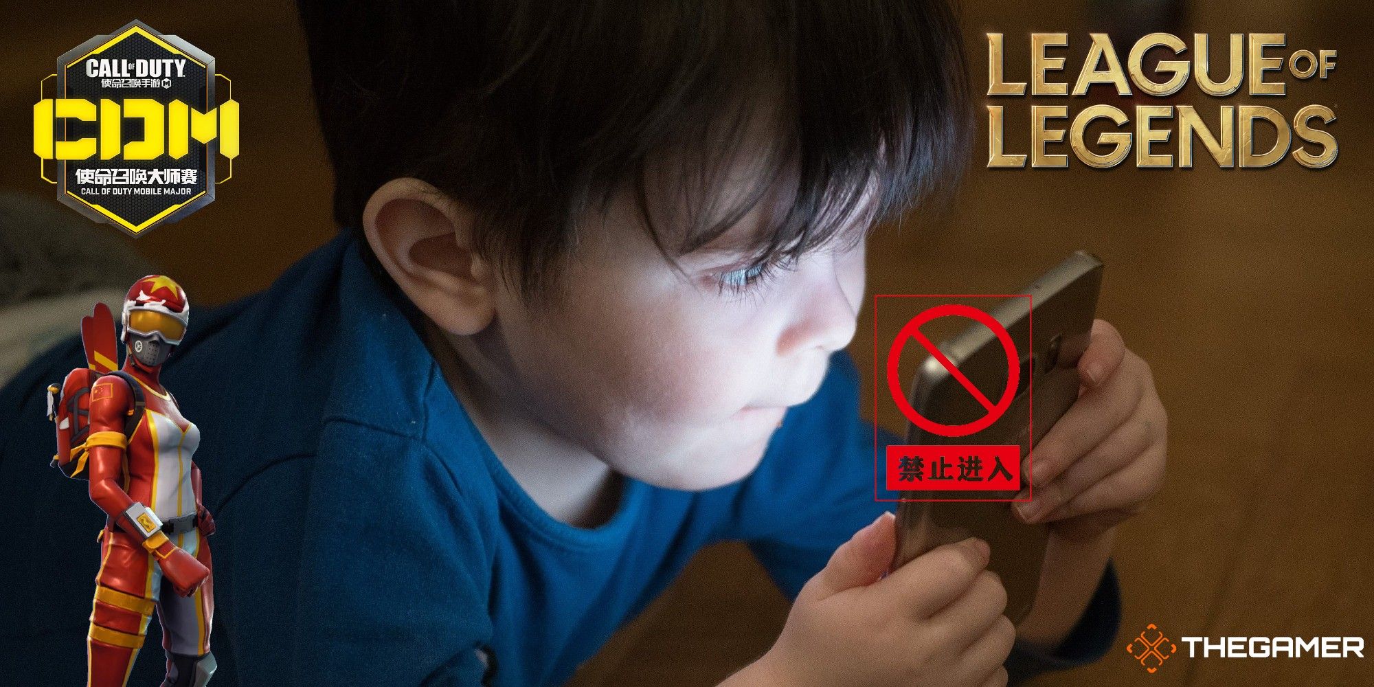 Boy with smartphone China video game ban