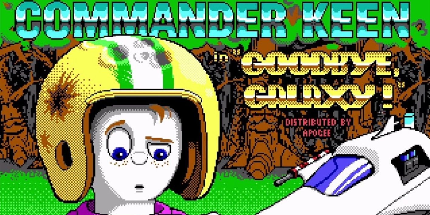 The main title screen of Commander Keen in Goodbye Galaxy