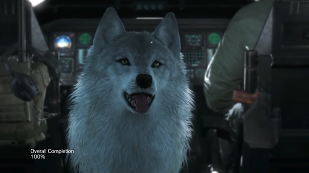 D-Dog sat in helicopter in Metal Gear Solid 5