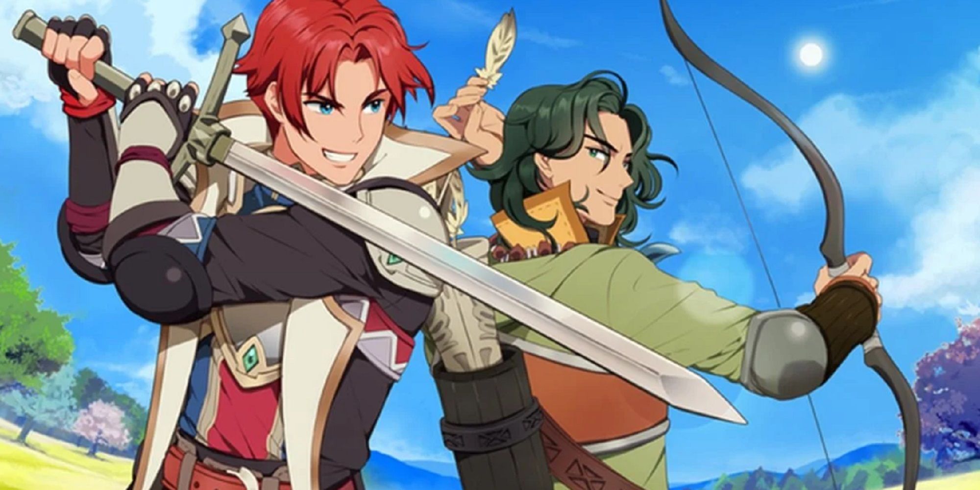 A swordfighter and an archer stand together in Dark Deity art