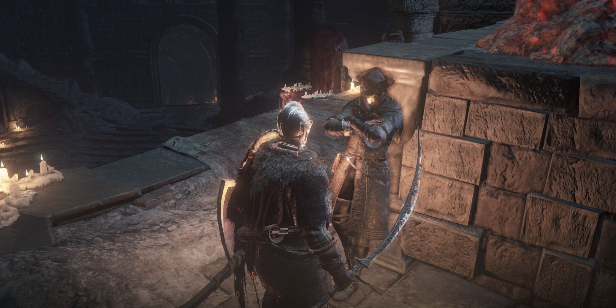 Ringfinger Leonhard leaning against Lothric's throne in Dark Souls 3.