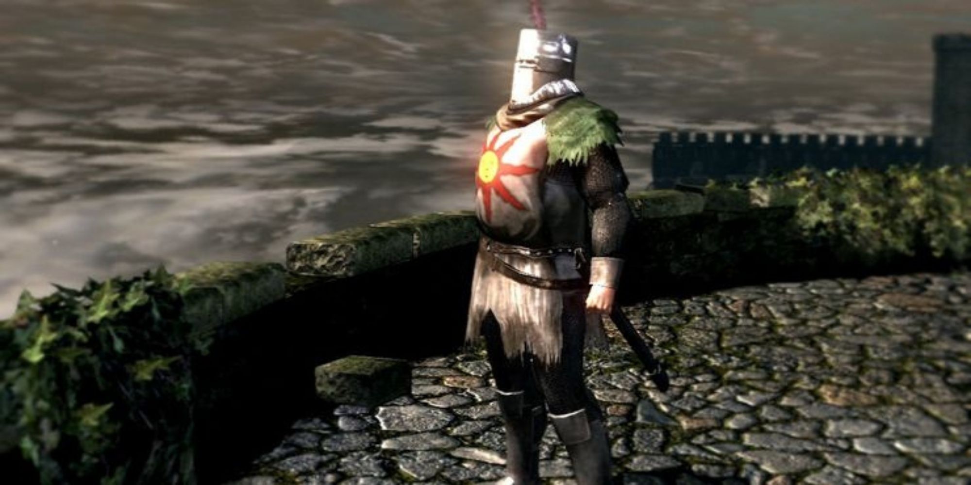 Dark Souls solaire in undead burg gazing a the grossly incandescent sun