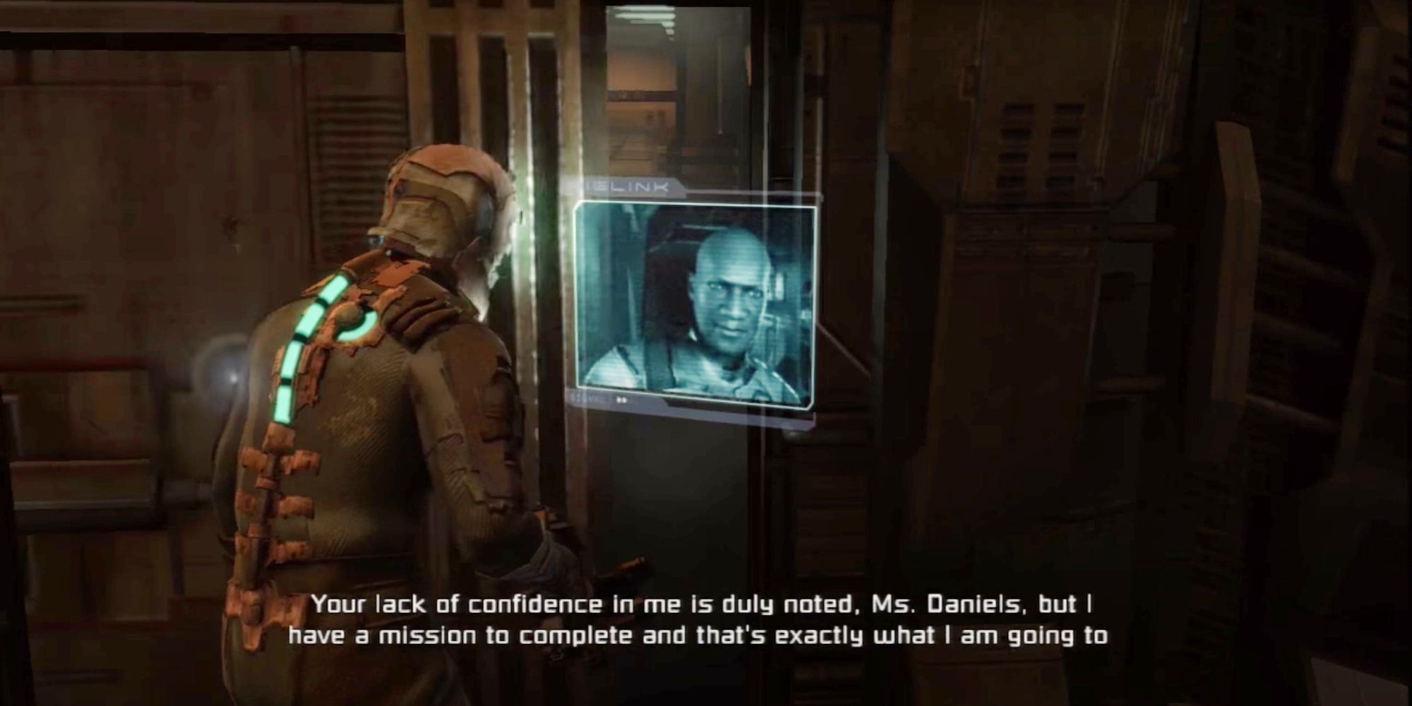 Isaac Clarke from Dead Space communicating with Zach Hammond via Video Log in Chapter 2