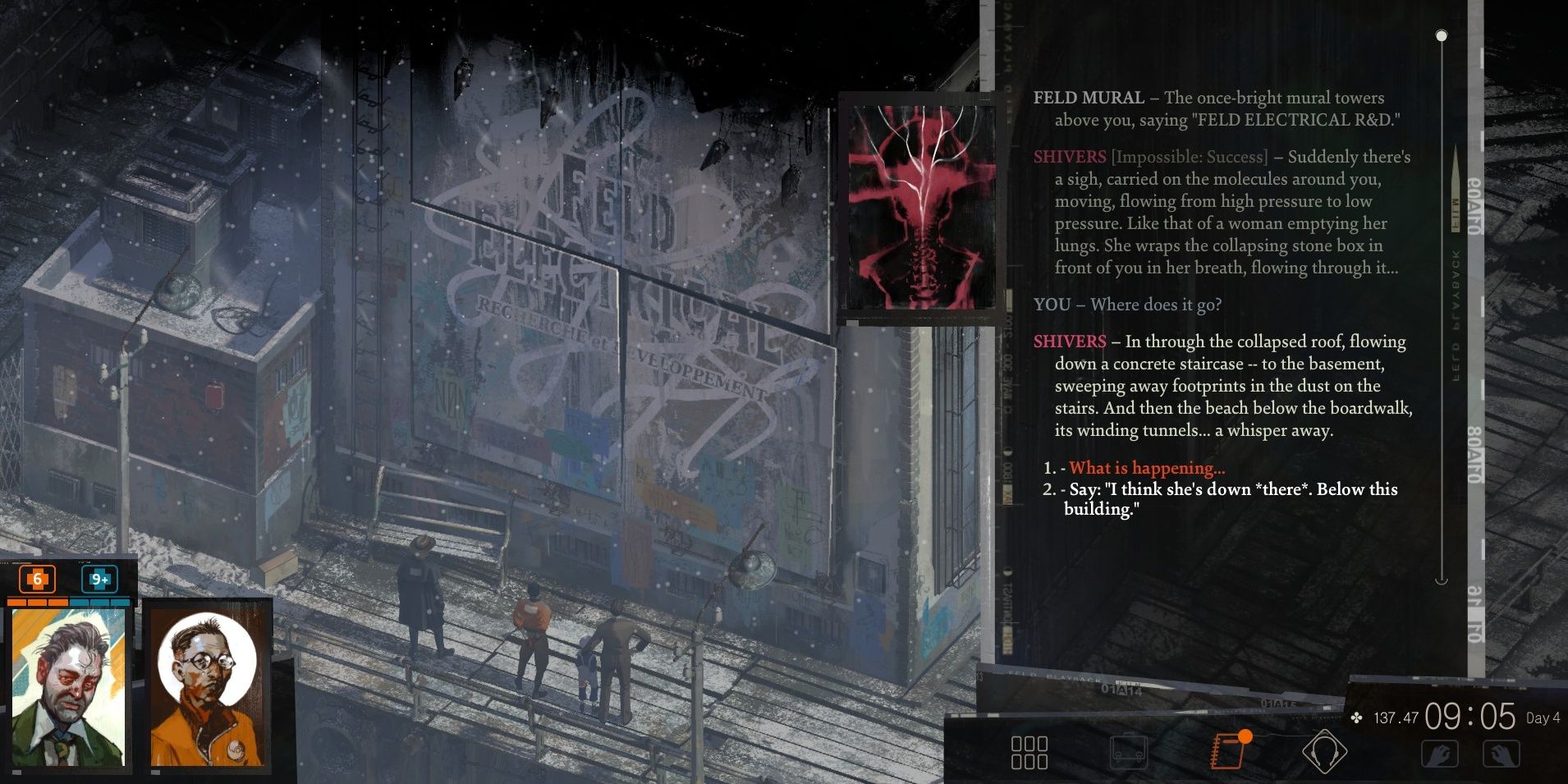 نمونه ای از چک Shivers در Disco Elysium. 