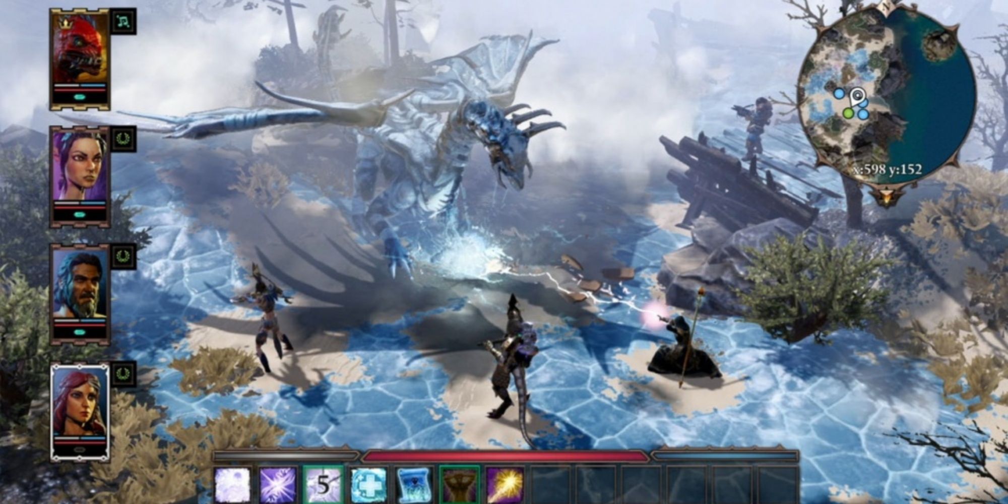 The Protagonists Fighting A Giant Blue Dragon in Divinity Original Sin 2