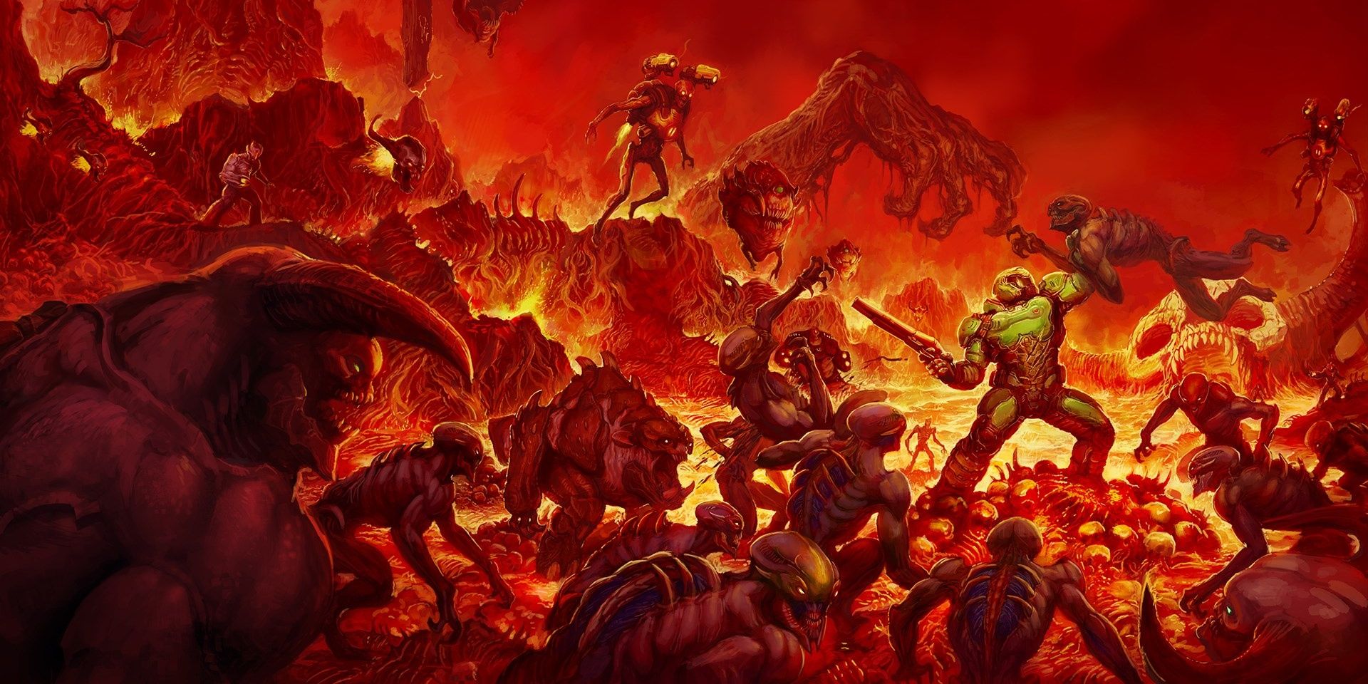 Best Motion Games Switch - Doom (2016) - An Army Of Demons Attacking The Protagonist In A Nightmarish Landscape