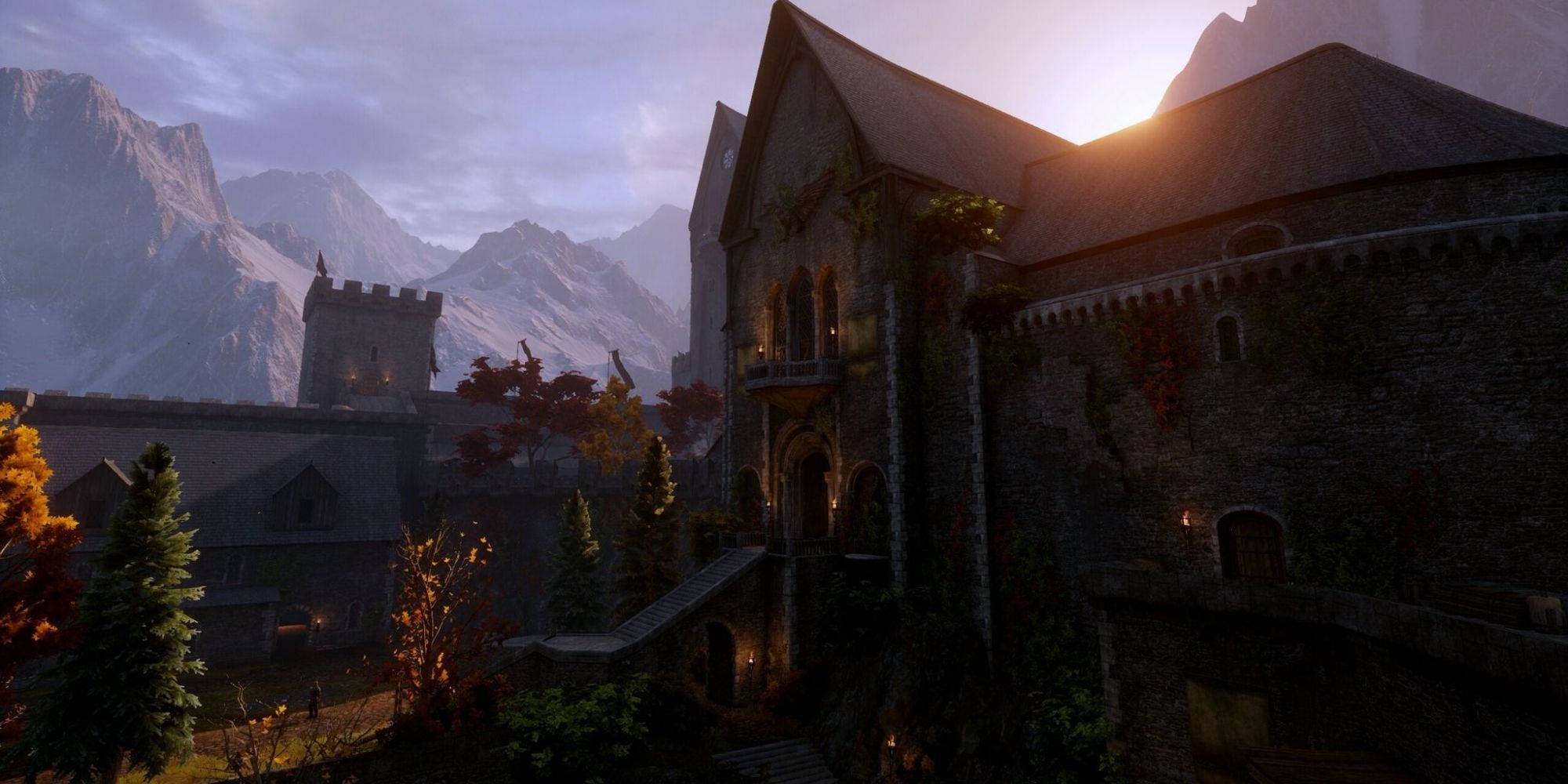 Dragon Age Inquisition - Skyhold main hall as seen from the Battlements
