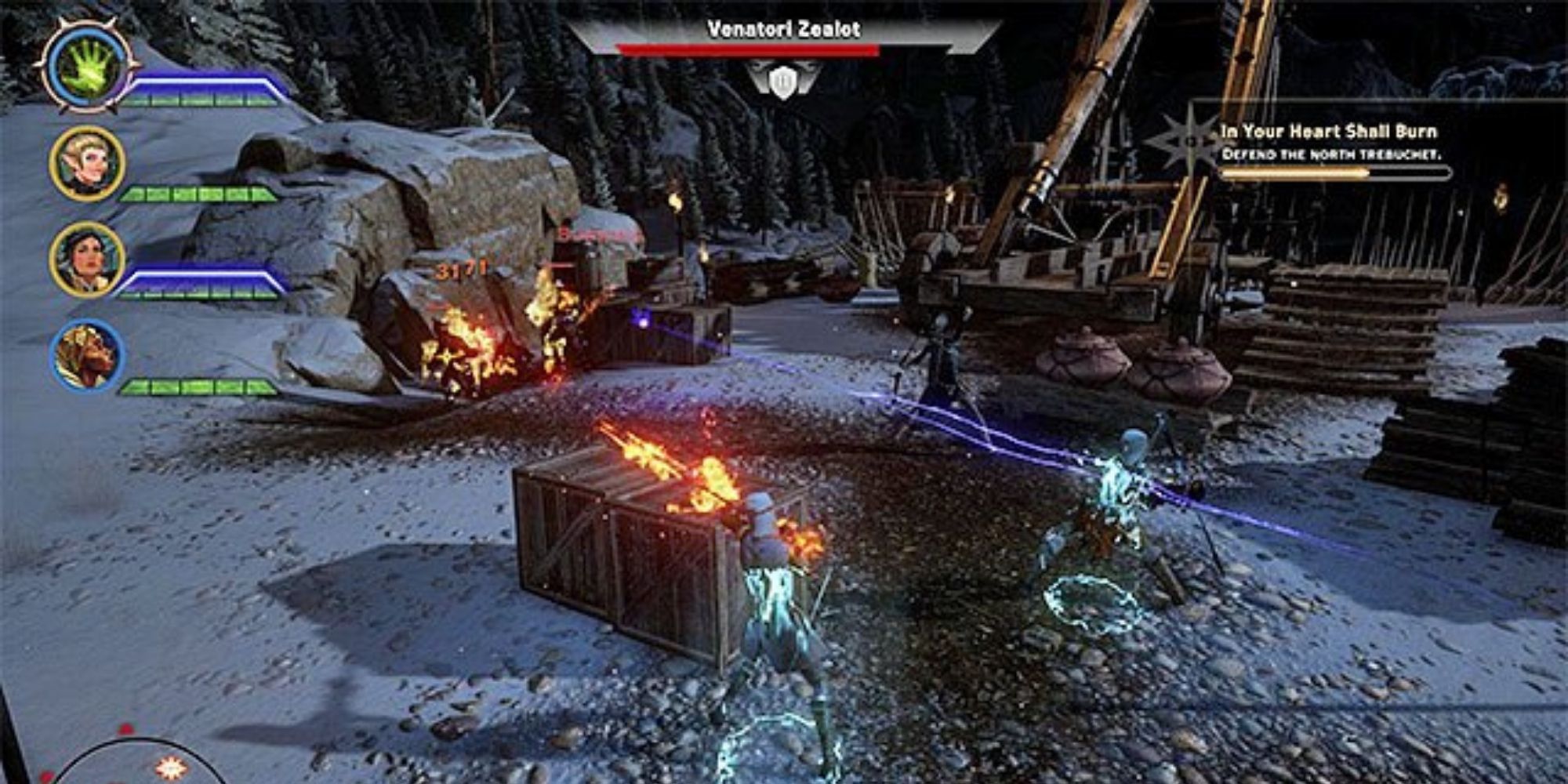 Dragon Age Inquisition - player fighting next to Trebuchet