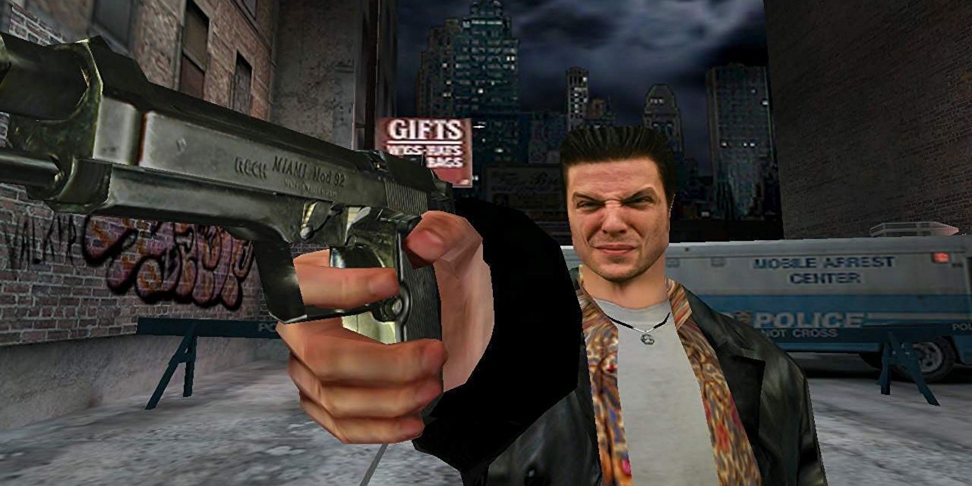Max Payne holding a handgun