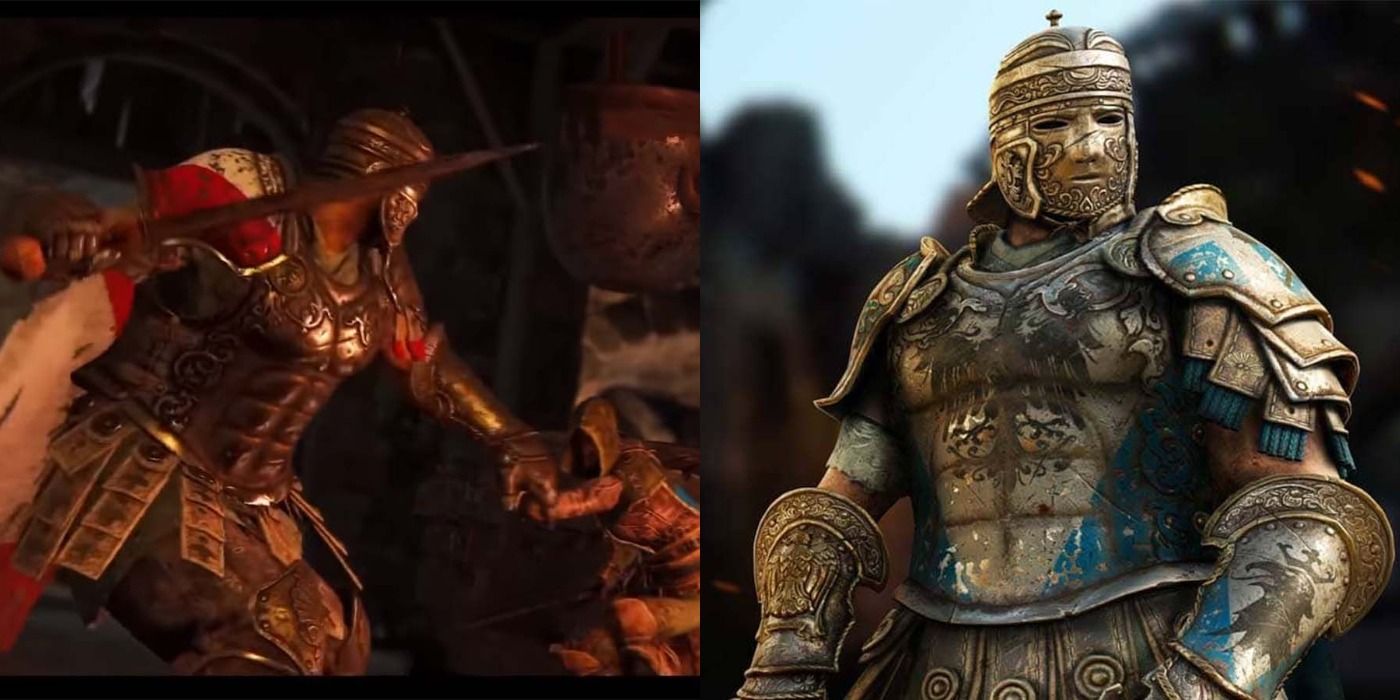 For Honor's Centurion duels a peacekeeper (left) and one that is posing for the camera (right)
