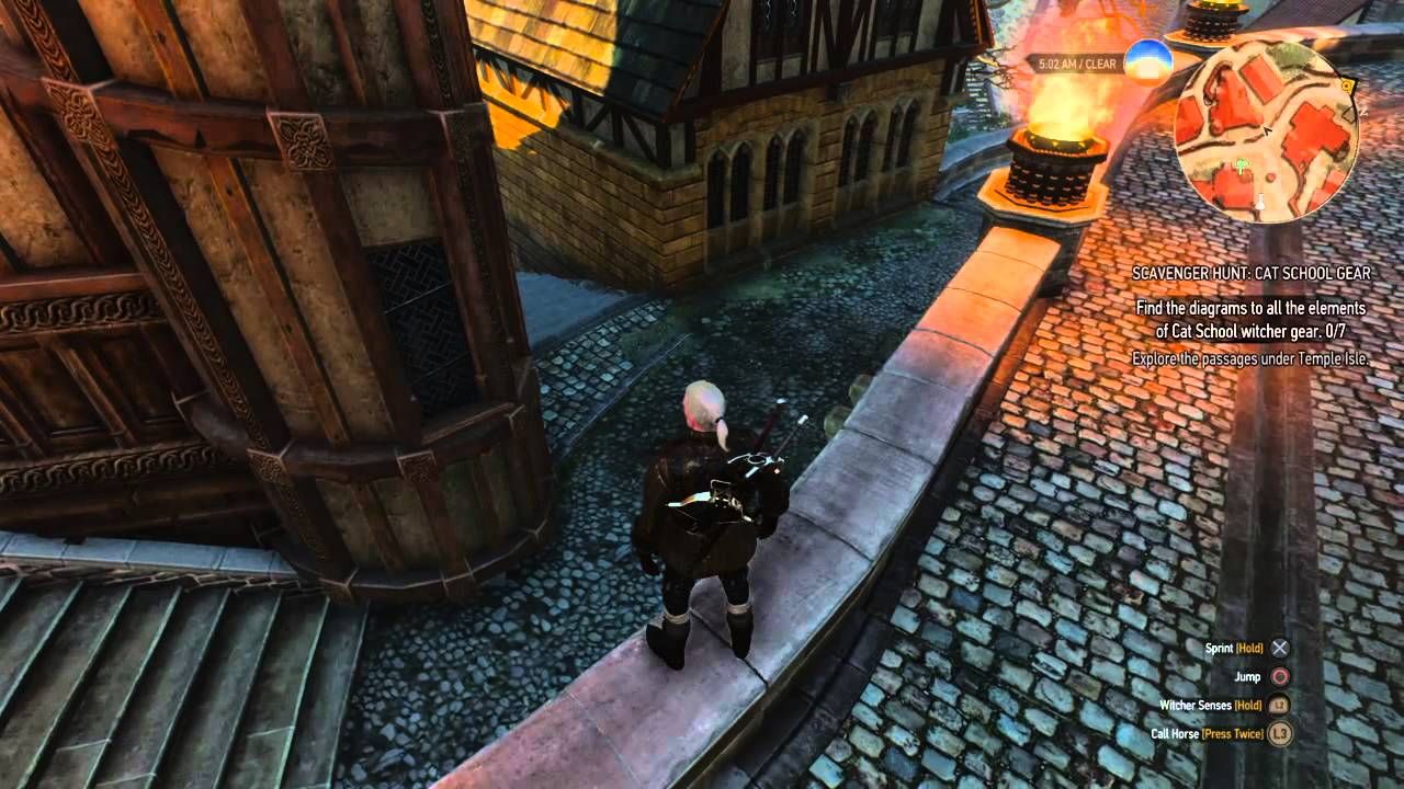 Geralt standing on a ledge in The Witcher 3