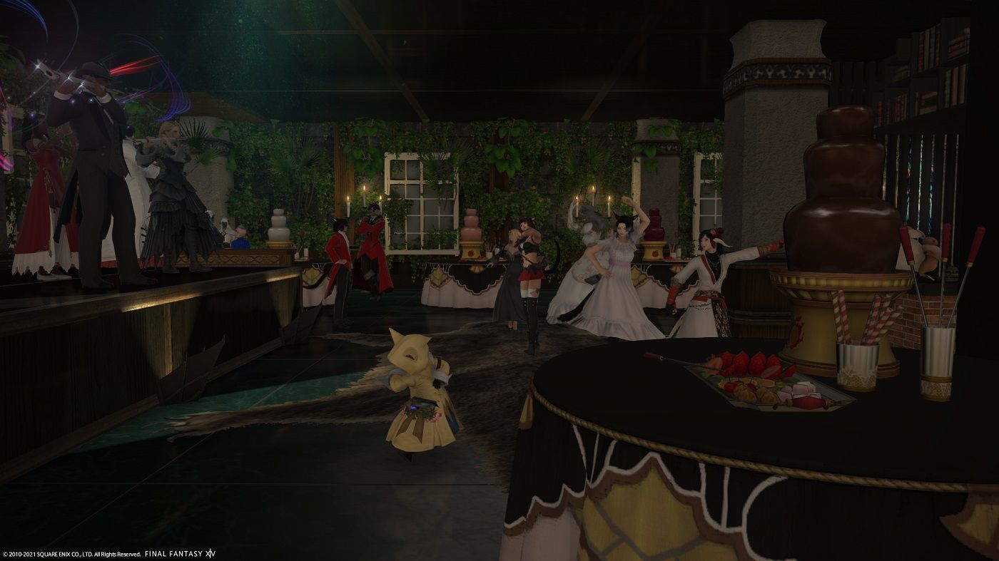 Final Fantasy 14 Skap and the Pack playing music in The White Hare RP cafe