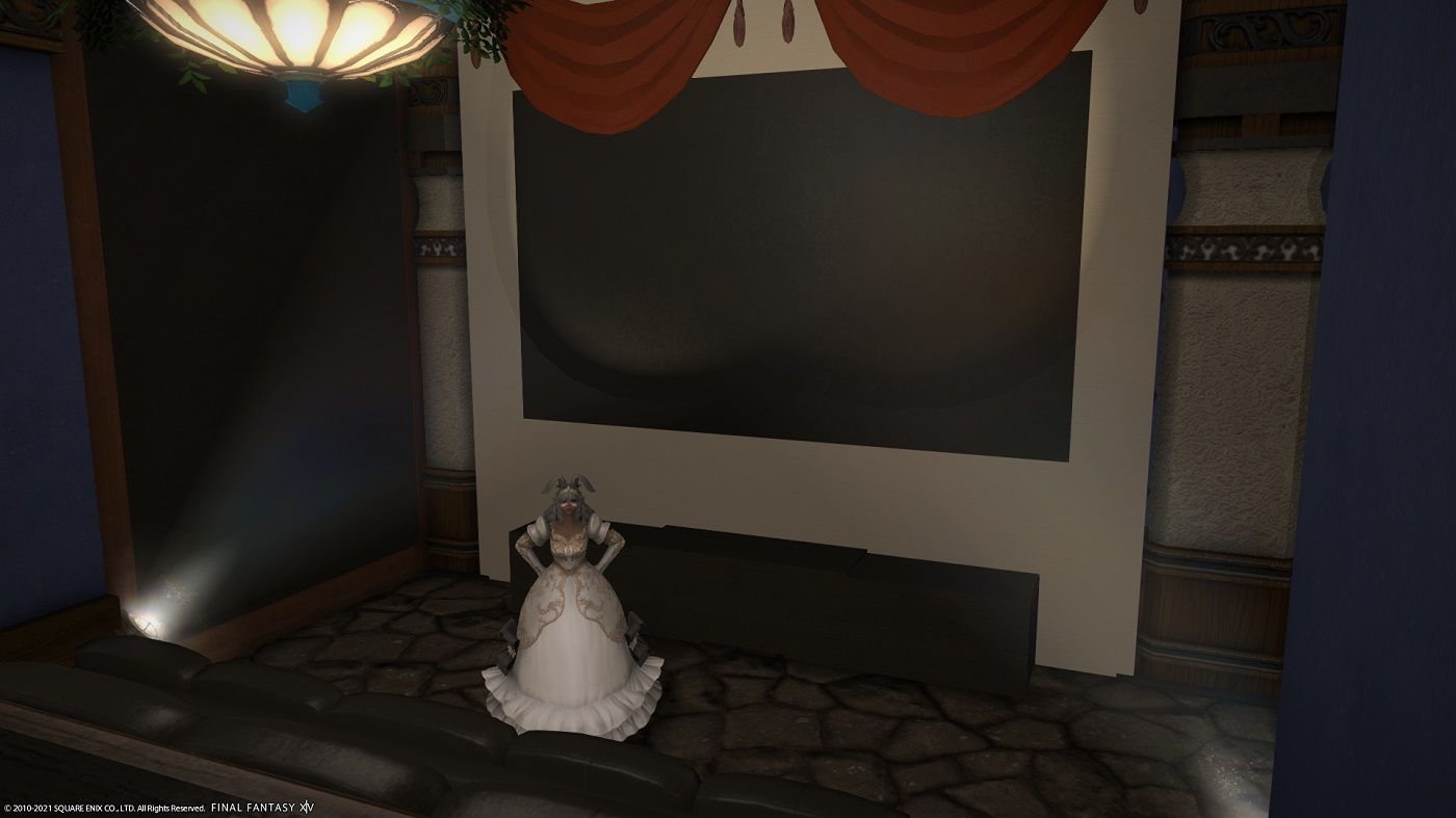 Final Fantasy 14 movie theatre in The White Hare RP cafe