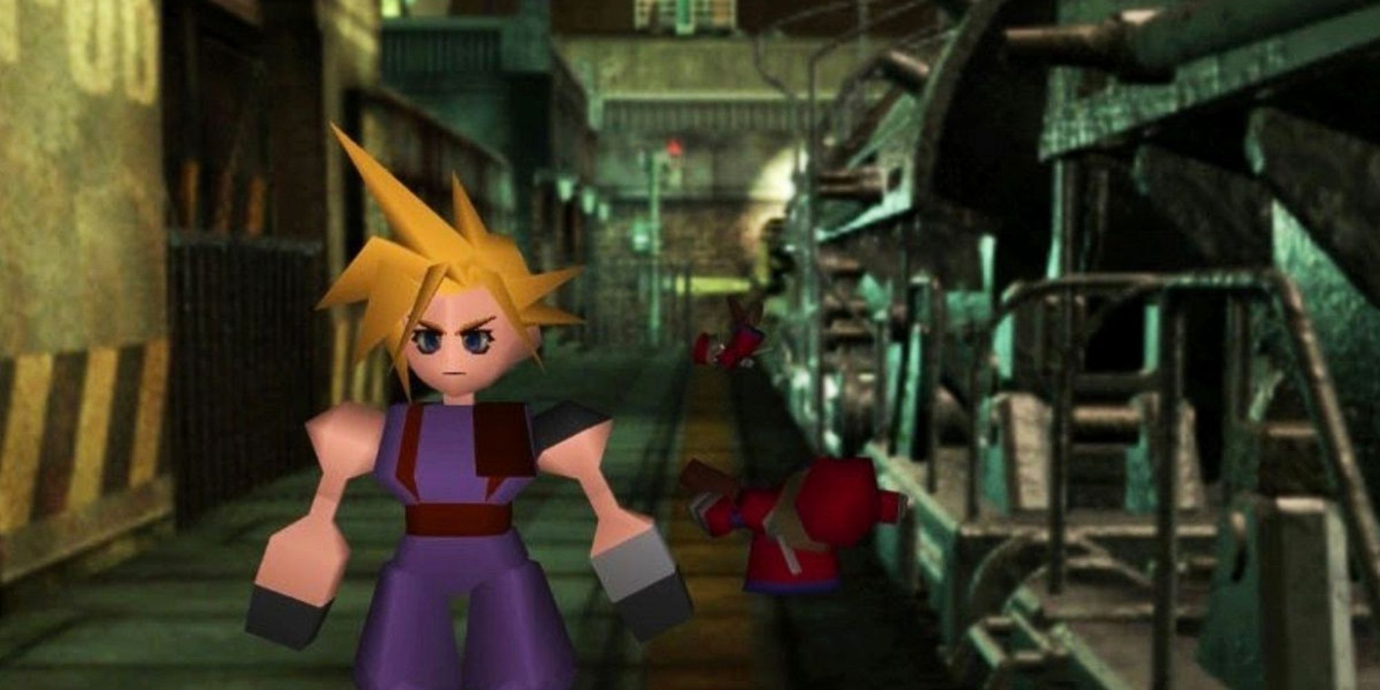 Cloud Standing Next To A Train In Midgar in FF7
