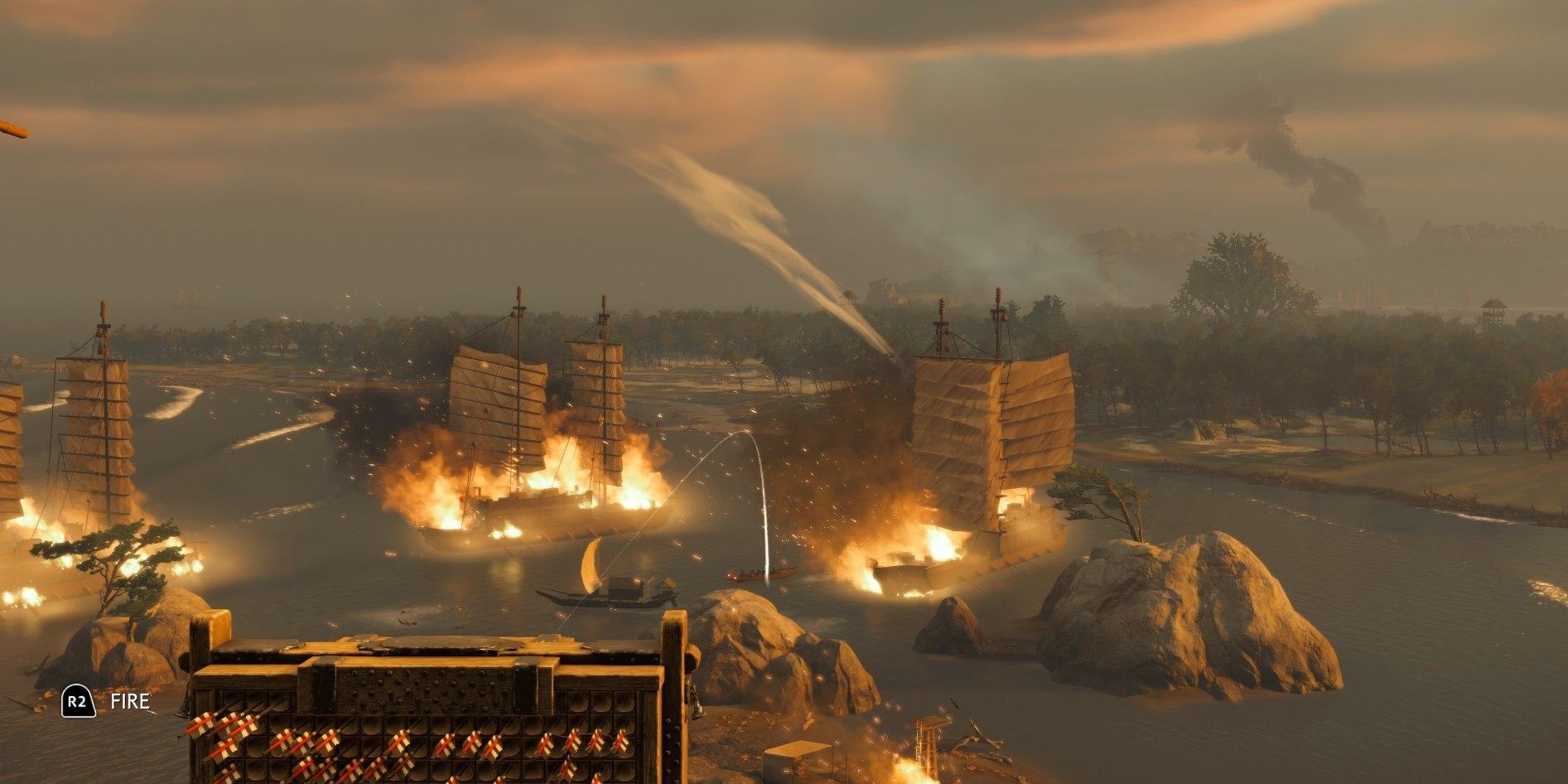 Ghost of Tsushima Setting Ships on Fire 