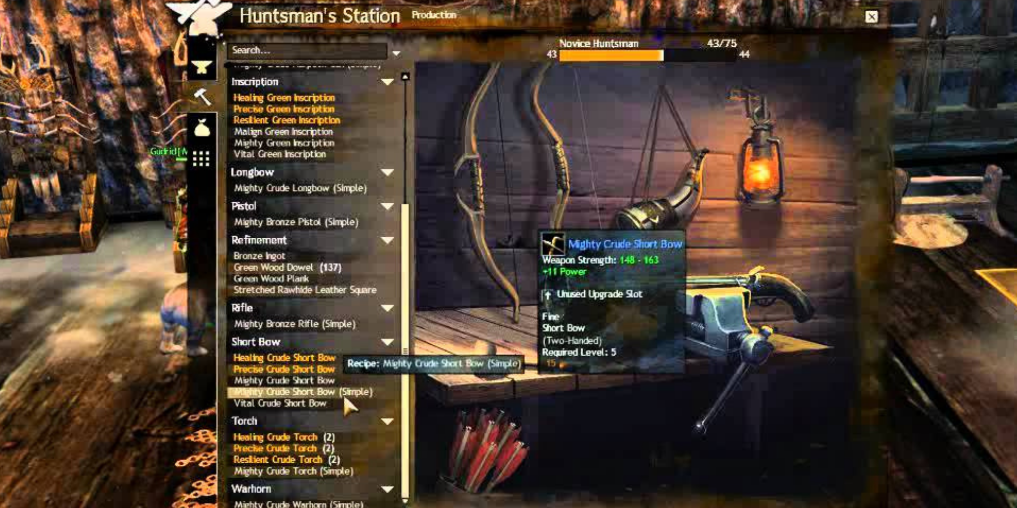 GW2 - screenshot of huntsman's station production tab