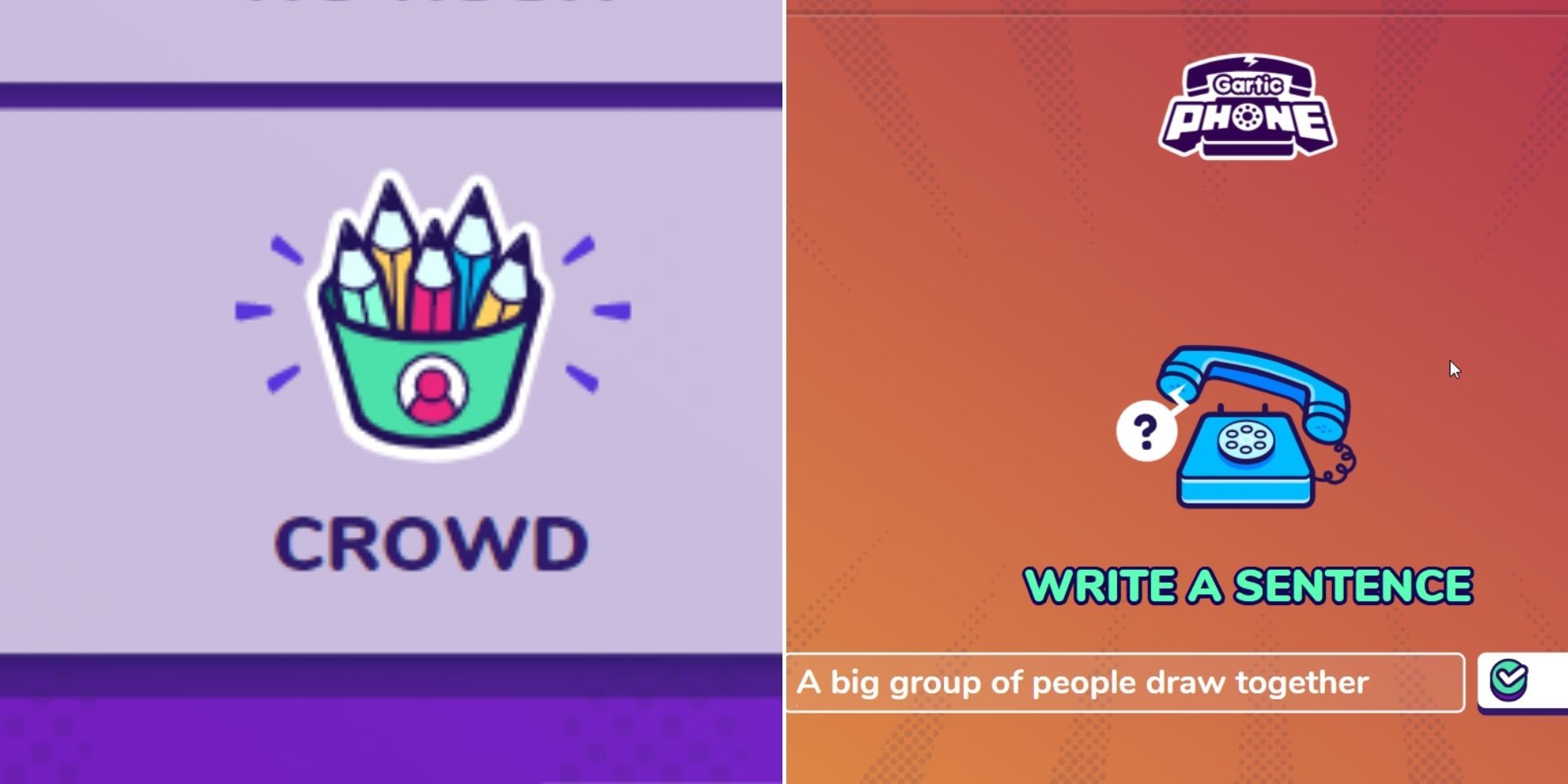 Gartic Phone - Crowd Logo - A player writing a sentence prompt 