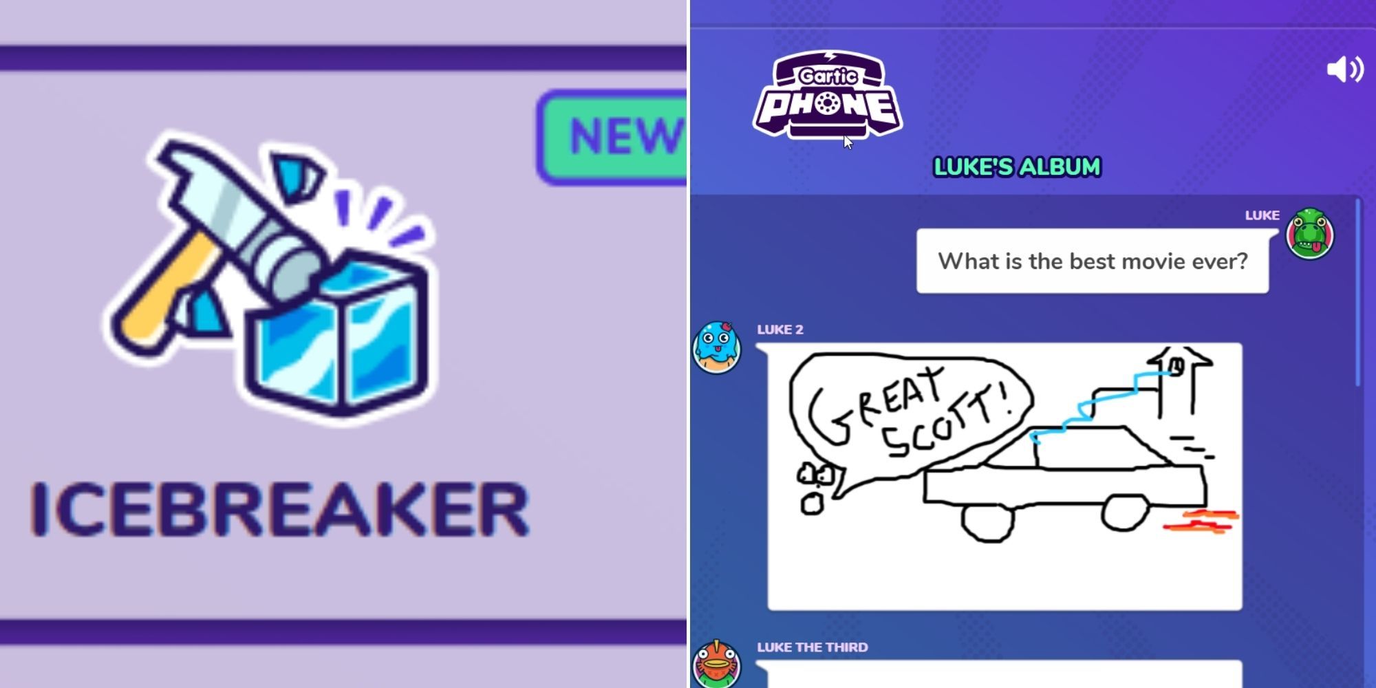 Gartic Phone - Icebreaker Logo - A question and a drawing based off the question 