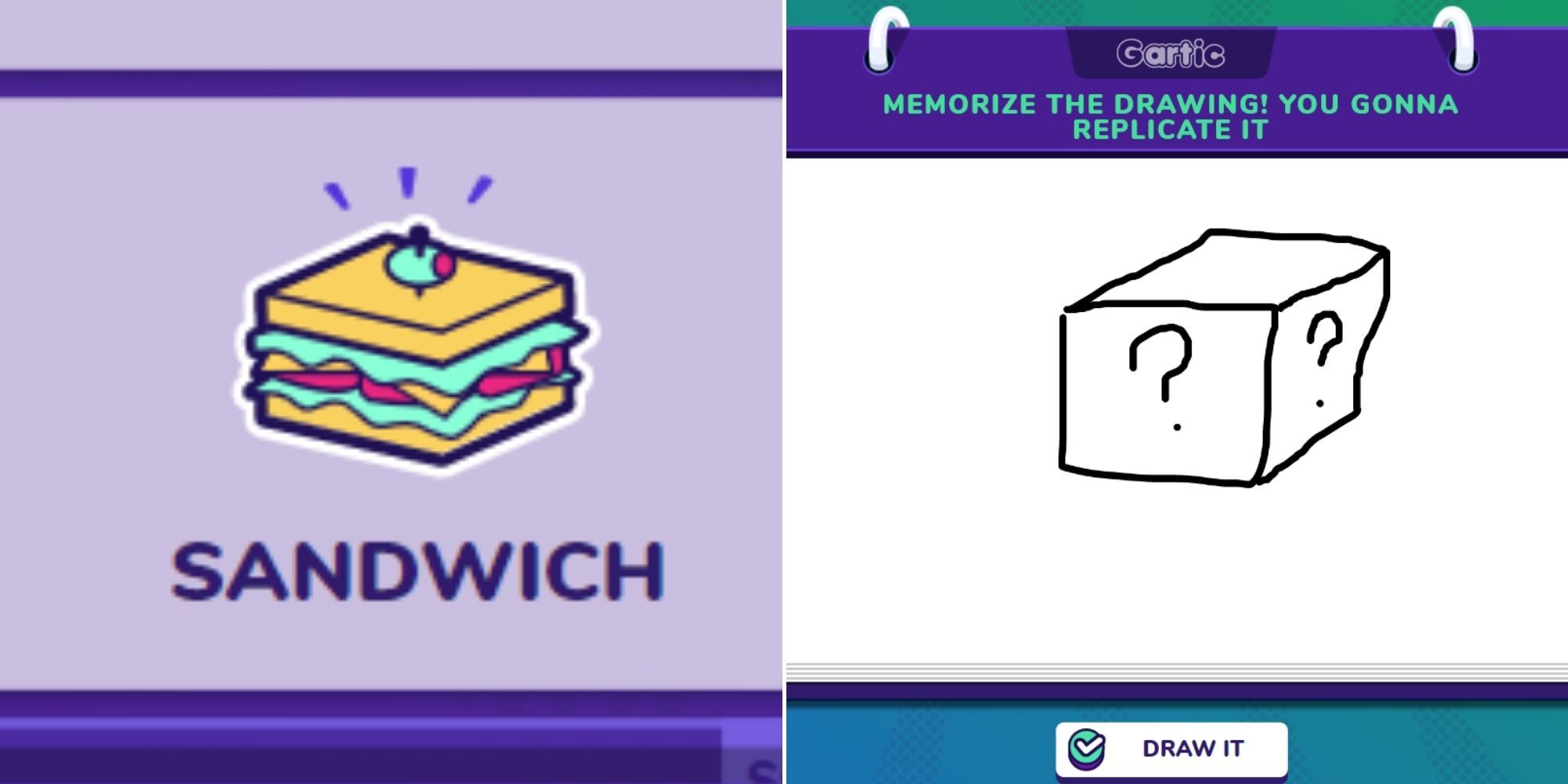 Gartic Phone - Sandwich Logo - A player memorizing a drawing