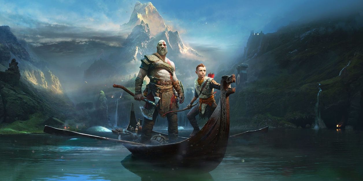 The cover art for God of War with Kratos and Atreus