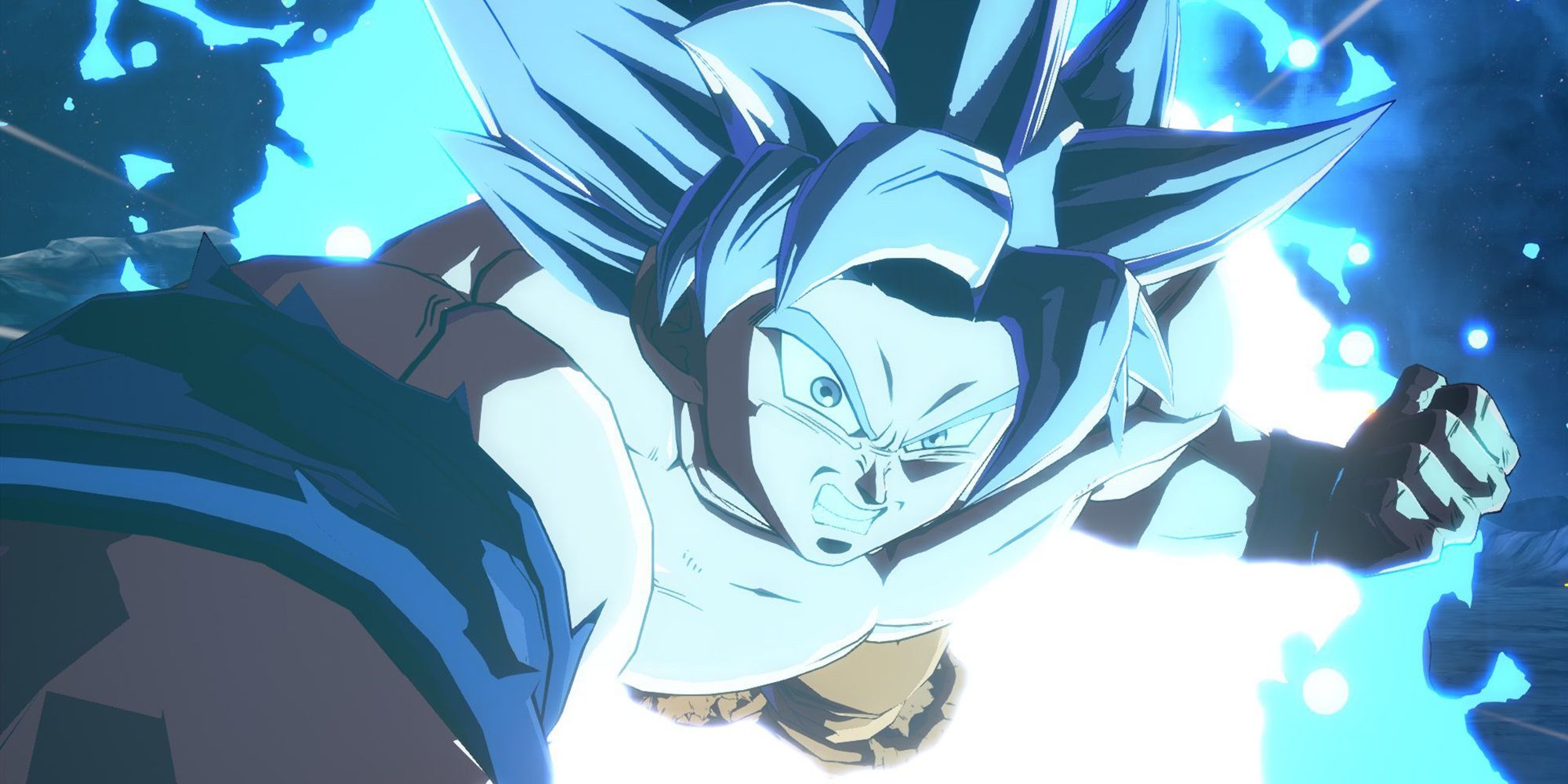 Ultra Instinct Goku throwing a punch in Dragon Ball FighterZ
