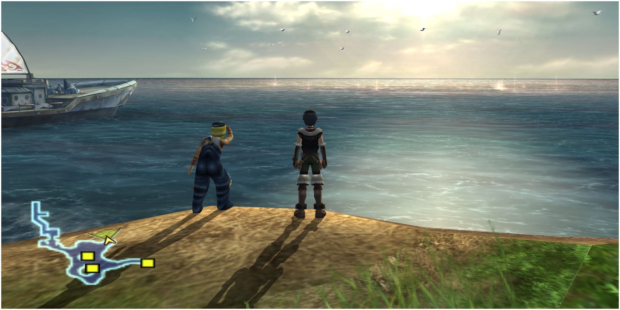 Yuki and an NPC looking into the horizon - Grandia 3