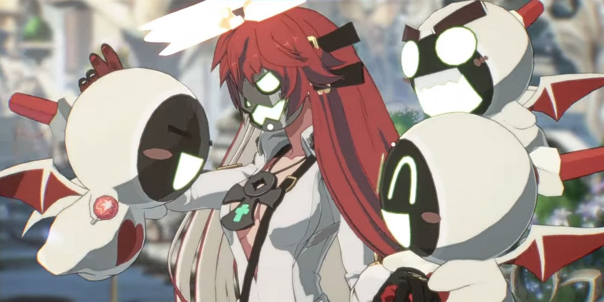 Jack-O' playing with her robot servants in Guilty Gear Strive