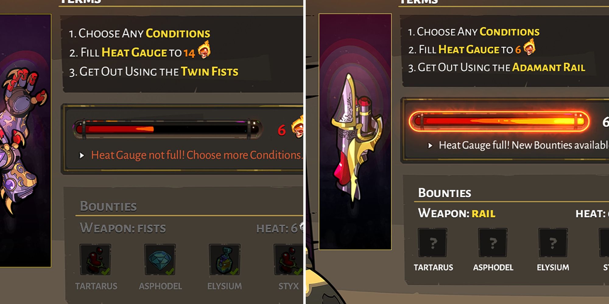 Hades - Comparing Bounties For Two Seperate Weapons At The Same Heat Level