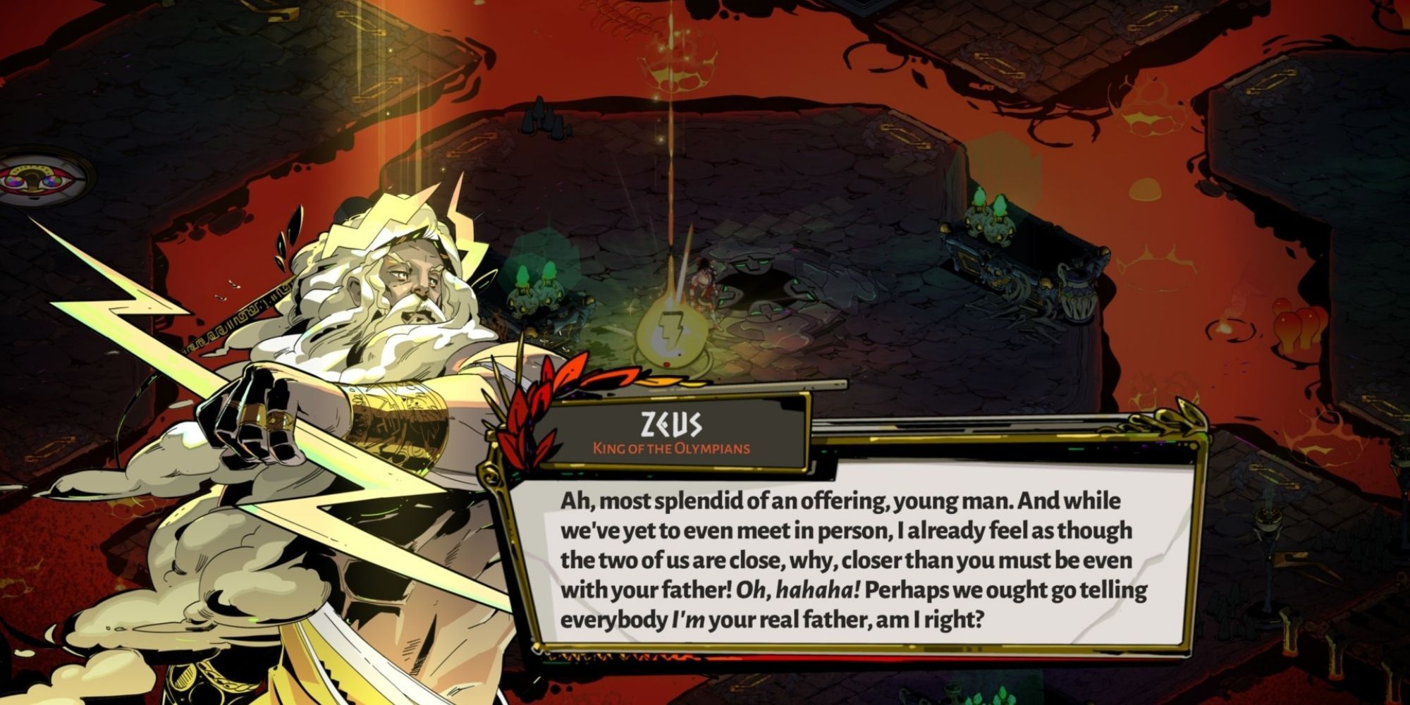 Hades Zeus speaking to Zagreus in Asphodel