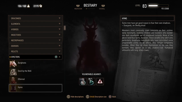 Hym entry from bestiary from the Witcher 3