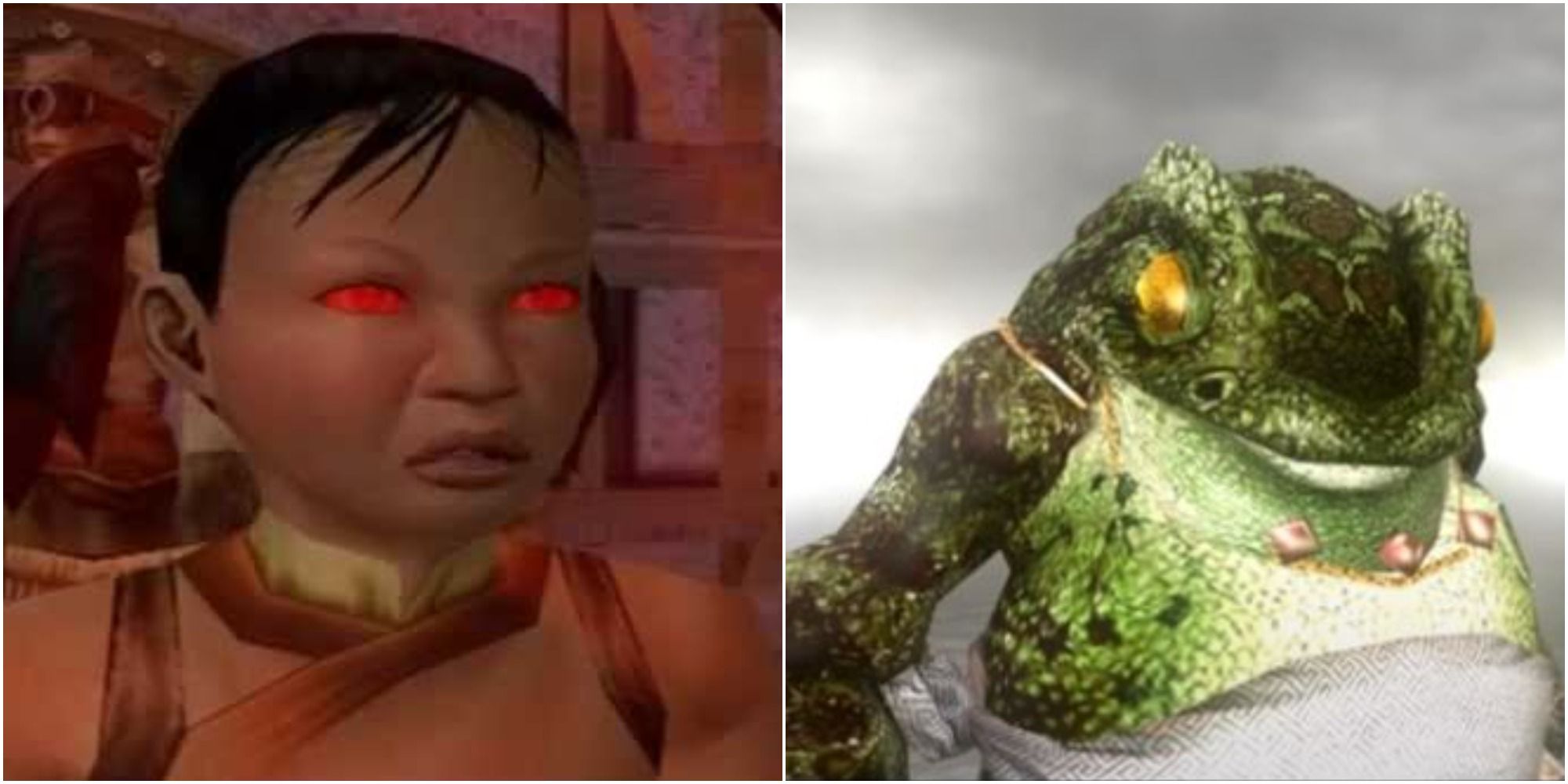 Split image Jade Empire Ya Zhen addresses the player in both human and toad form
